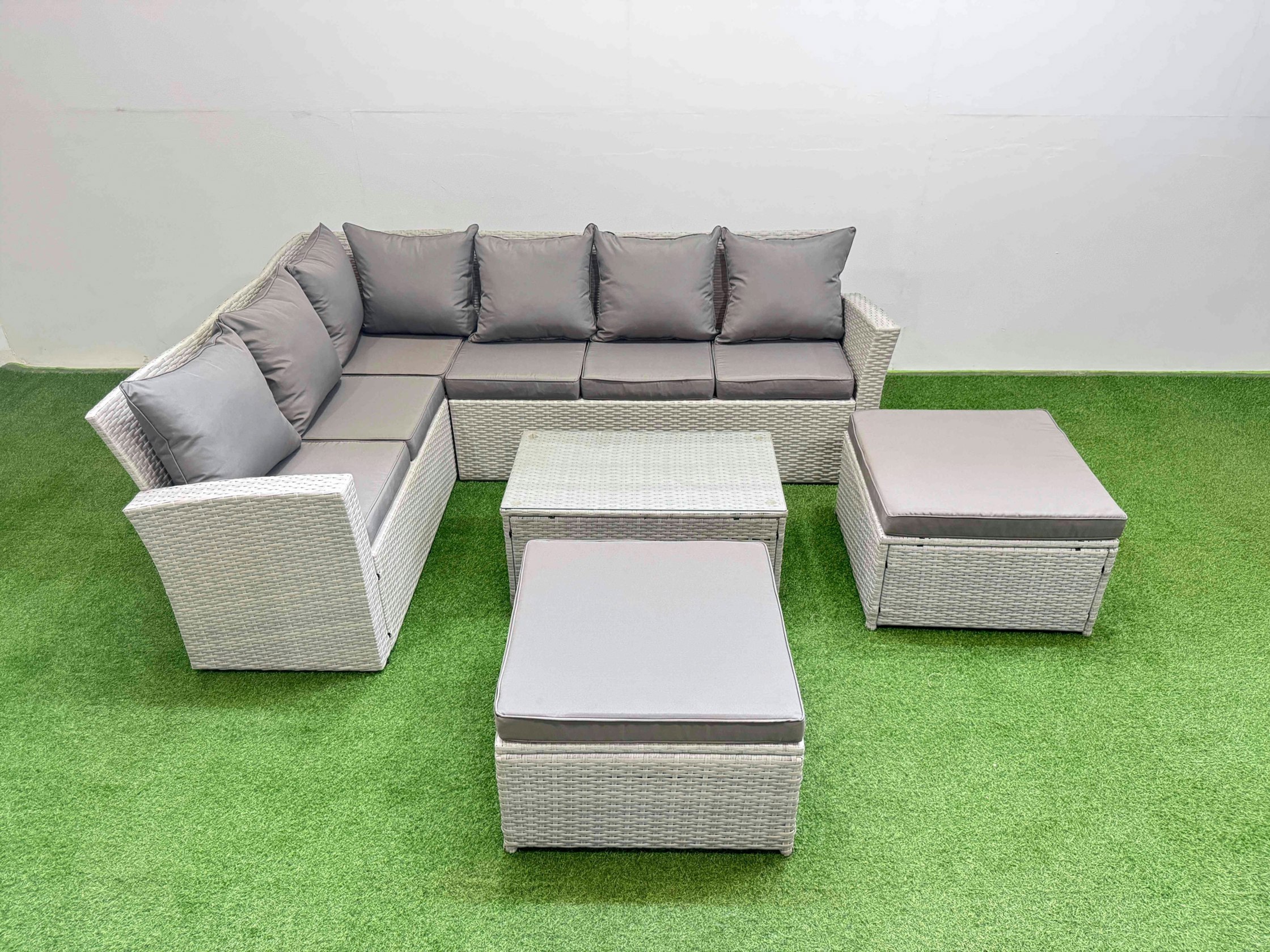 Fimous Light/Grey 8 Seater Garden Outdoor Pe Rattan Furniture Set Rattan Garden Sofa Set With Oblong Coffee Table Mixed