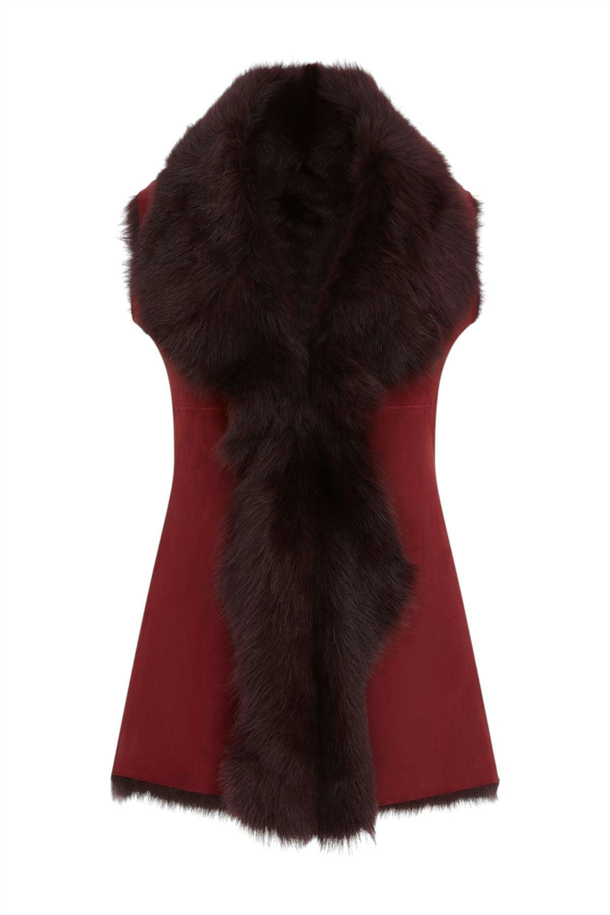 Infinity Leather Women's Burgundy Toscana Sheepskin Long Gilet-Sorocaba - Uk 3XL/20 | Eu 46 | Us 16