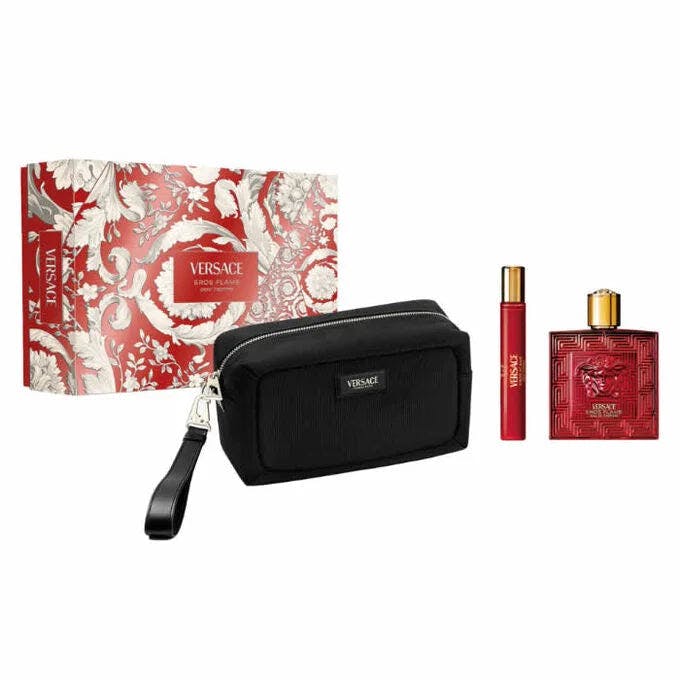 Versace Amber Eros Flame Edp Spray Gift Set - 100Ml / 10Ml Edp Spray / Toiletry Bag