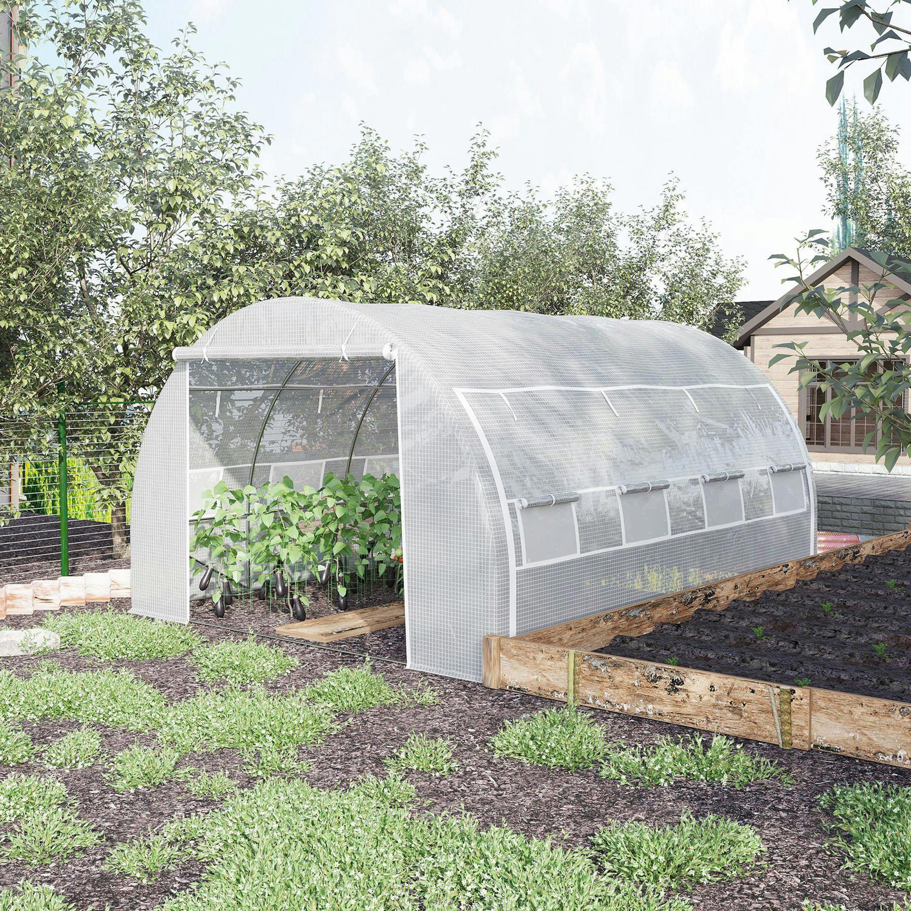 Rackhams Green/White 6 X 3 X 2 M Polytunnel House Pollytunnel Tent Steel Frame - 4 X 3 X 2 M