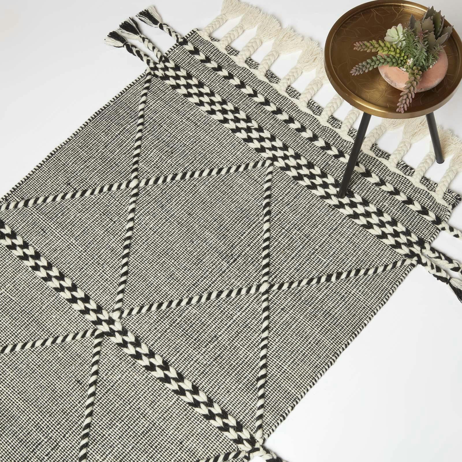 Rackhams Black/White Edessa & Kilim Wool Rug - 120 X 170 Cm