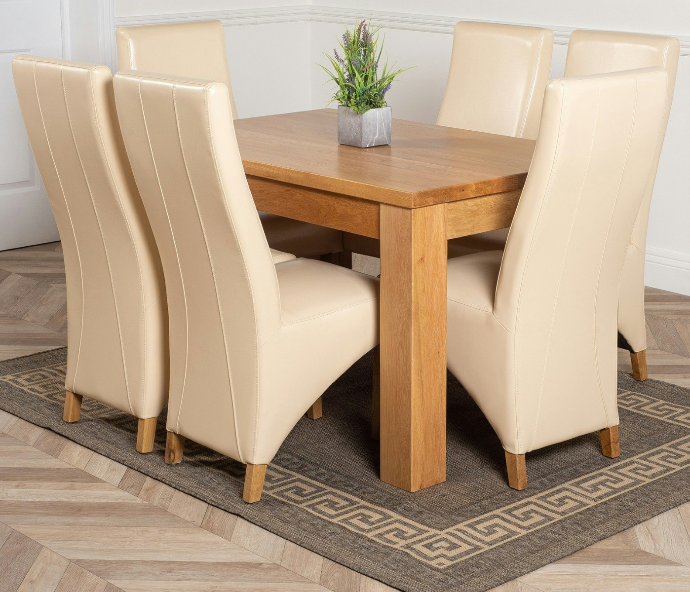 Rackhams Ivory Dakota Small Oak Dining Table With Lola Leather Chairs - 6 Chairs