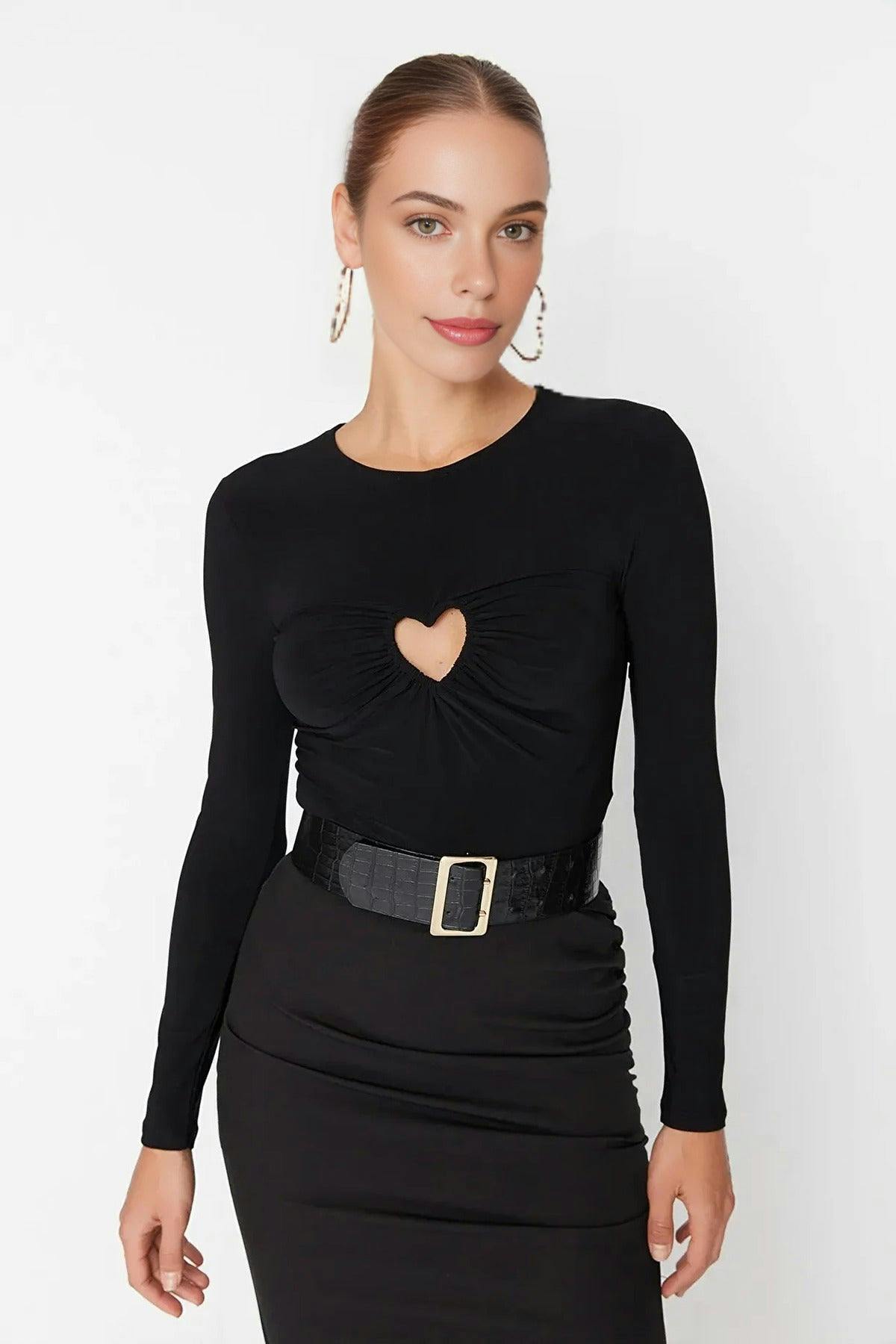 Wovcor Black Cut Out Detailed Knit Bodysuit - 6