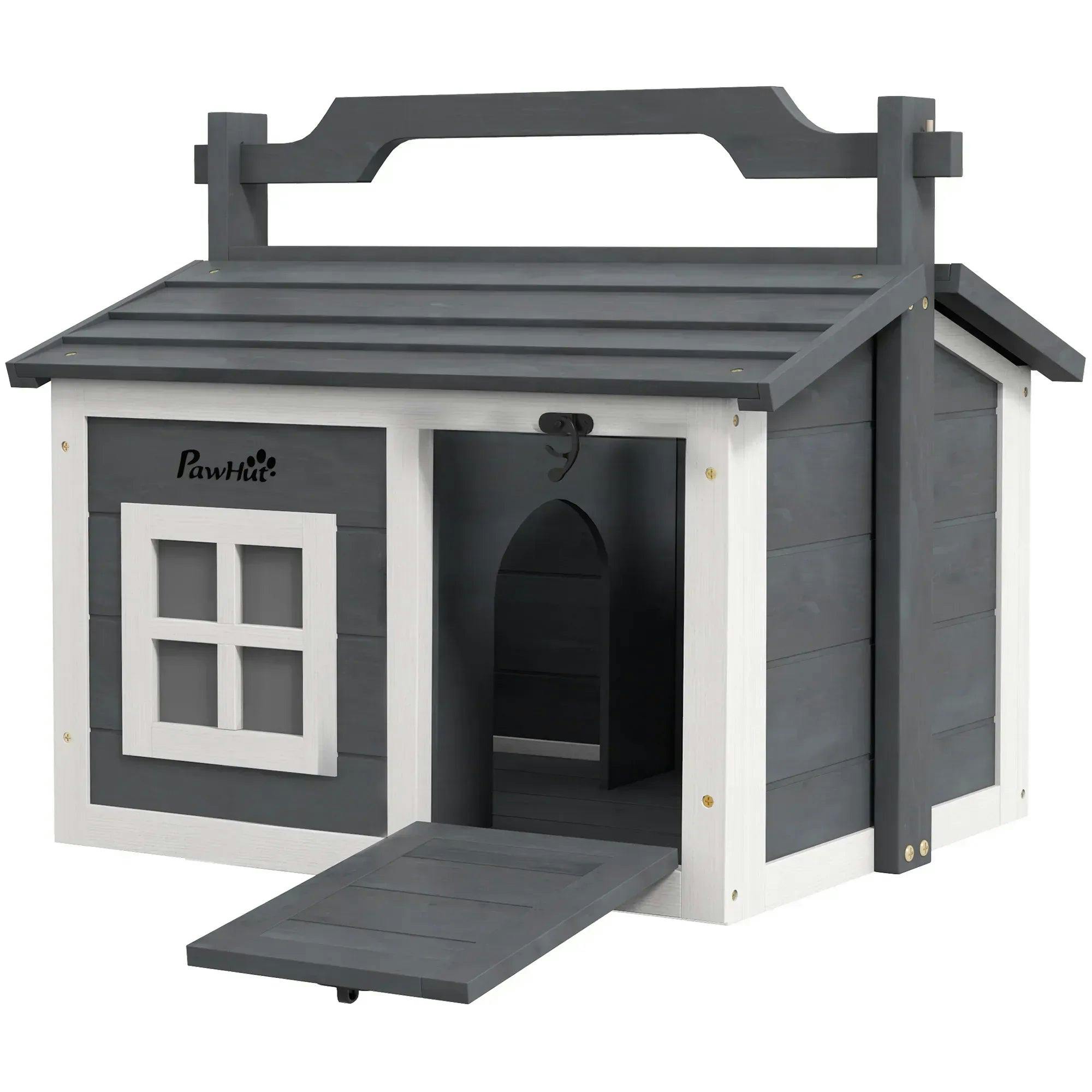 B&Q - Rabbit HutchCat House Wooden With 2 Rooms & Openable RoofGrey - Image 4