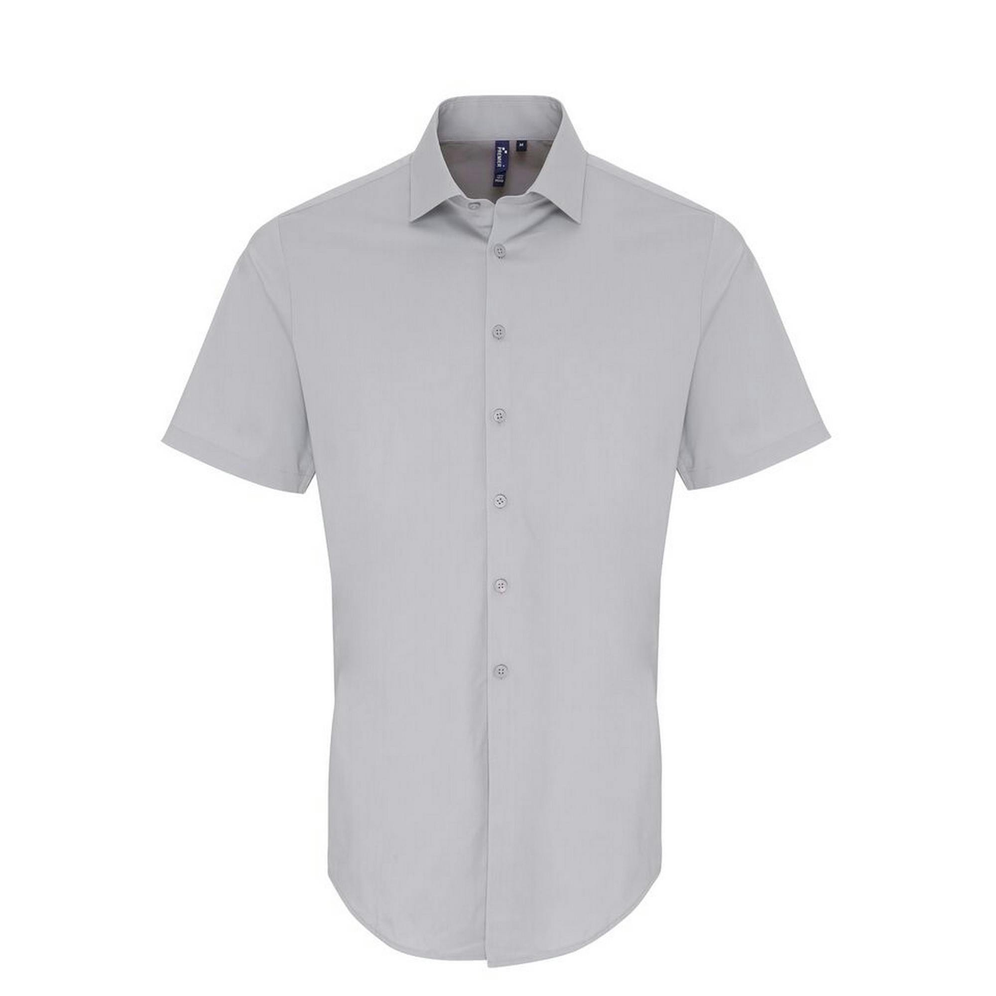 Premier Mens Stretch Fit Poplin Short Sleeve Shirt (Silver) - Size 2XL - Image 3