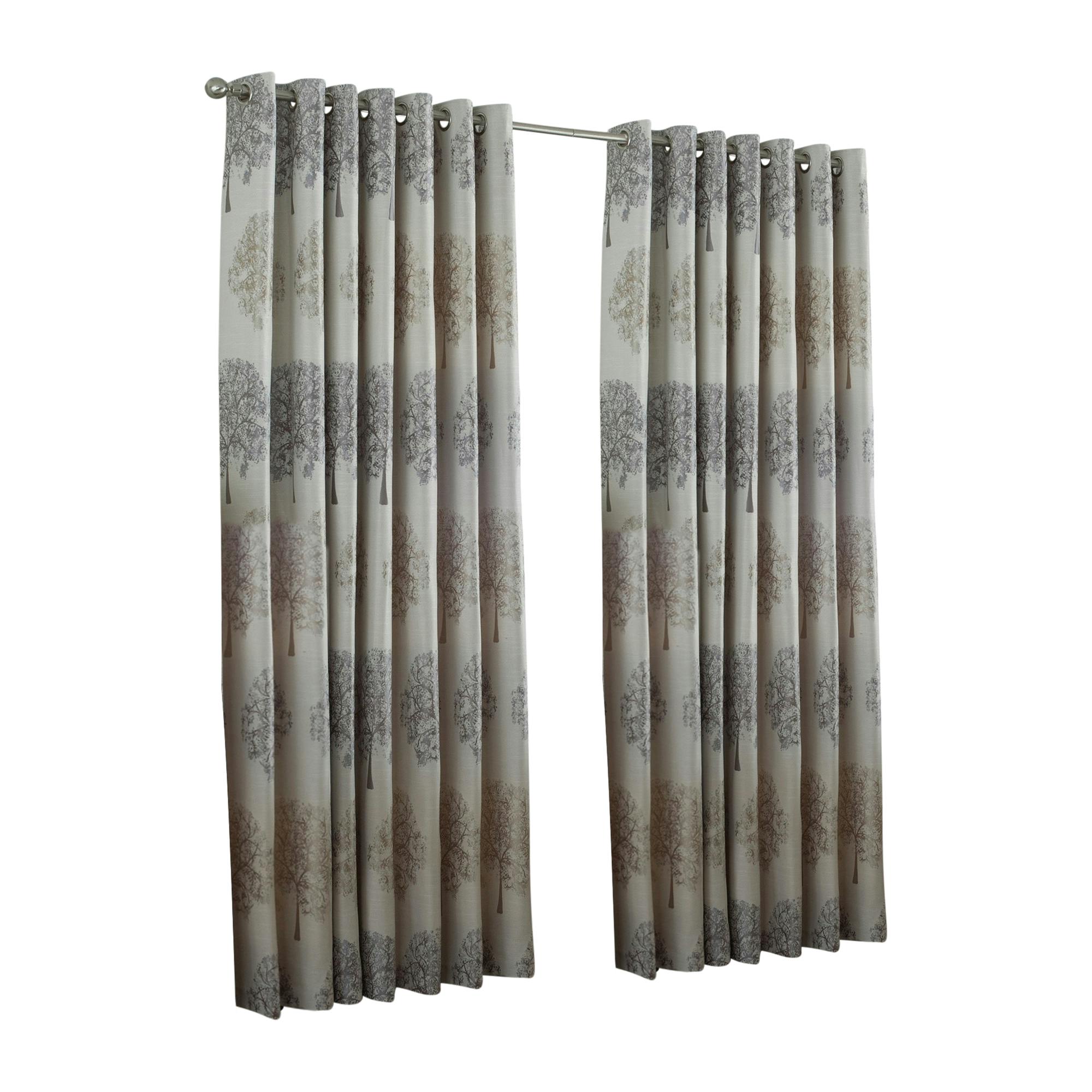 Rackhams Silver Oakdale Tree Design Eyelet Curtains - 90 X 54In (229 X 137Cm) - 100% Polyester