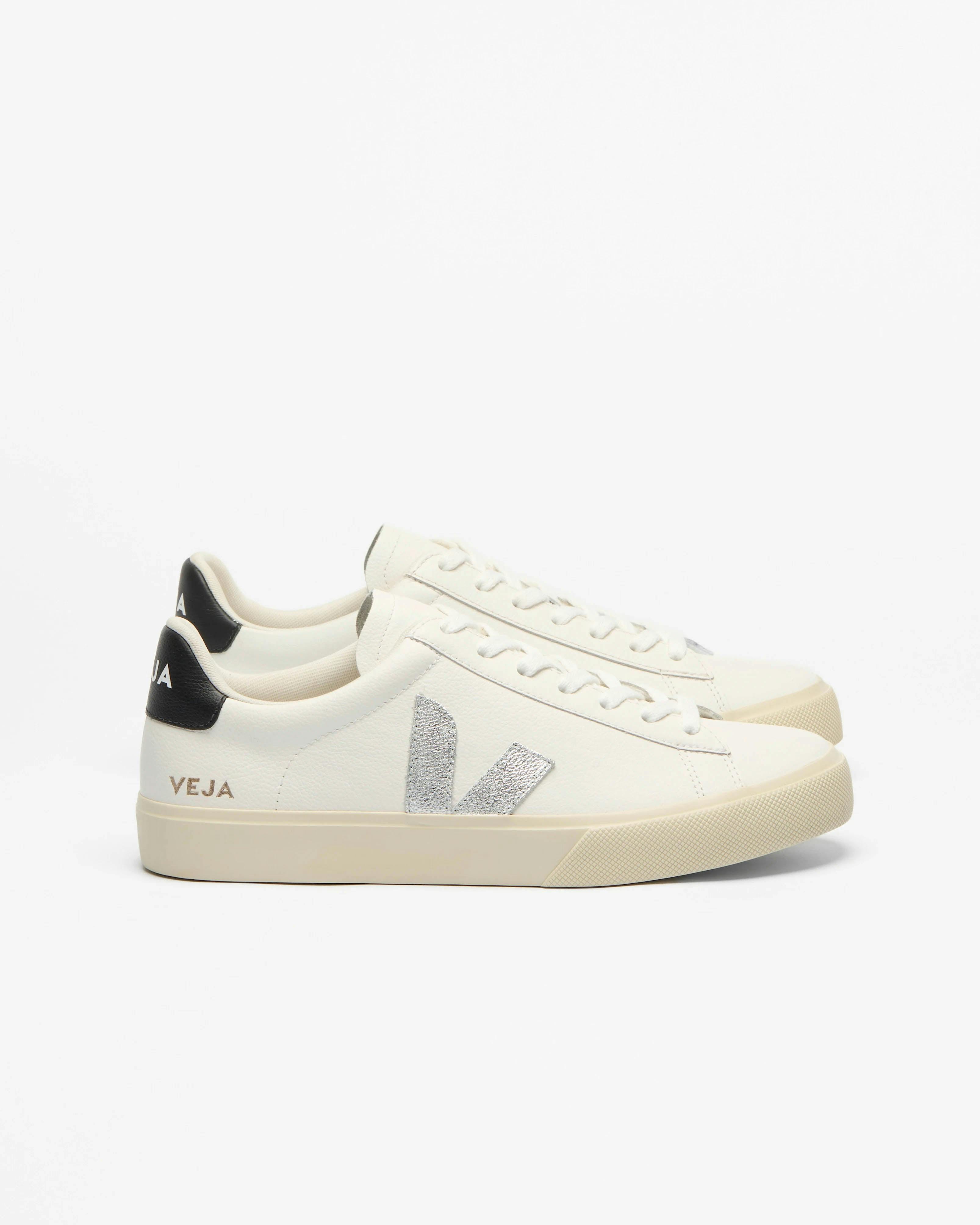 Veja Women's White/Silver/Black Campo Leather Trainers - Uk6 Eu39 Us8