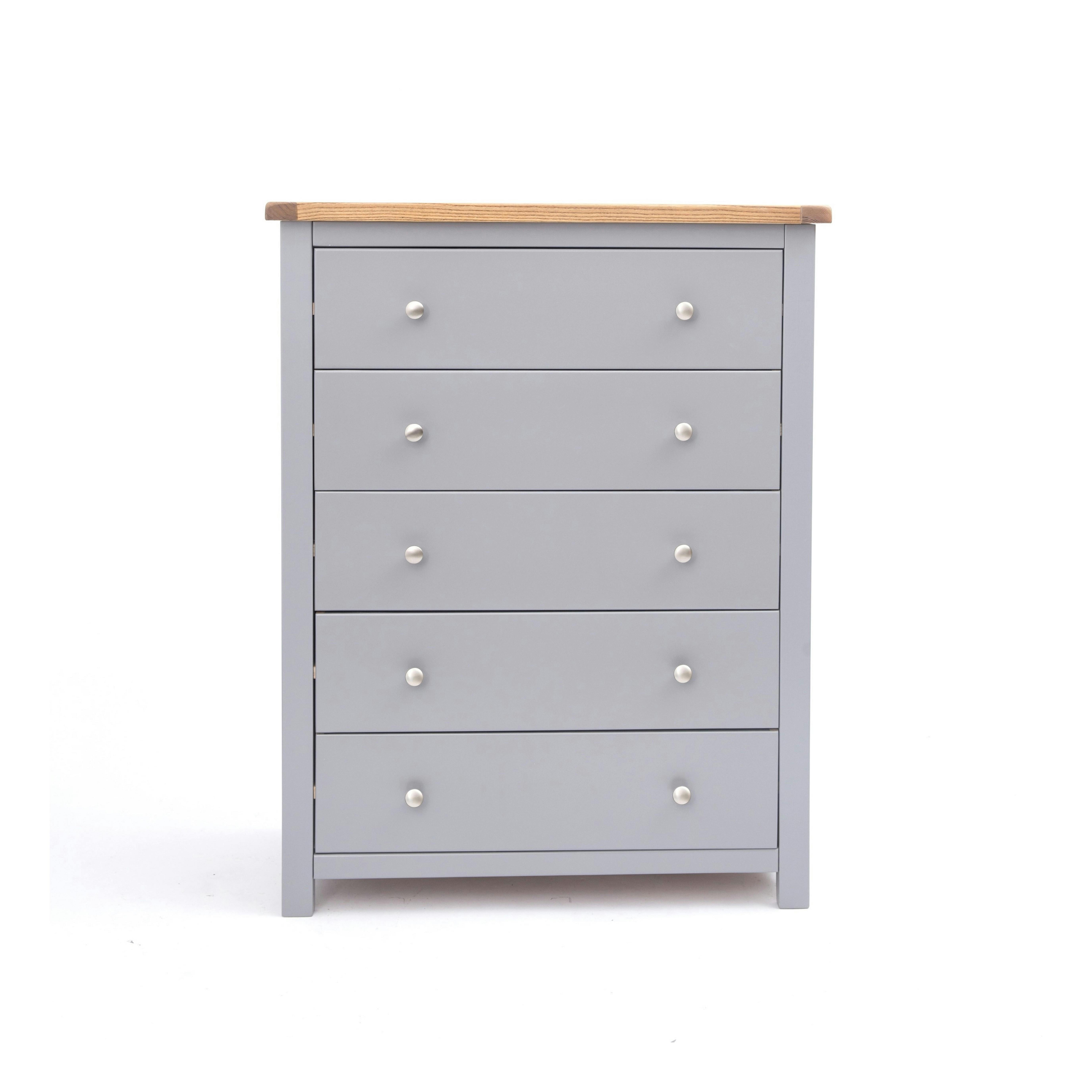 Rackhams Grey Mirano 5 Drawer Chest Of Drawers Chrome Knob