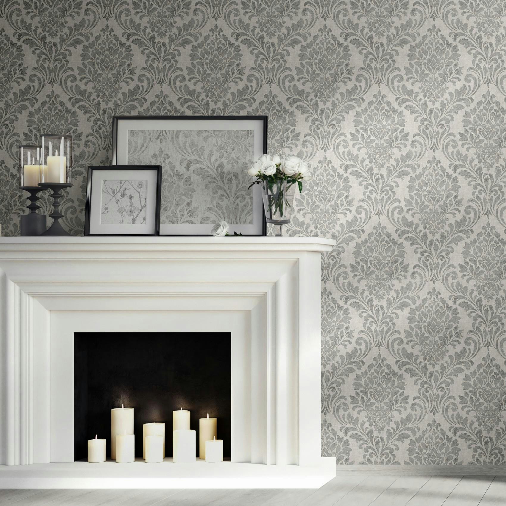 Darcy James Grey Eleanor Damask Wallpaper Roll