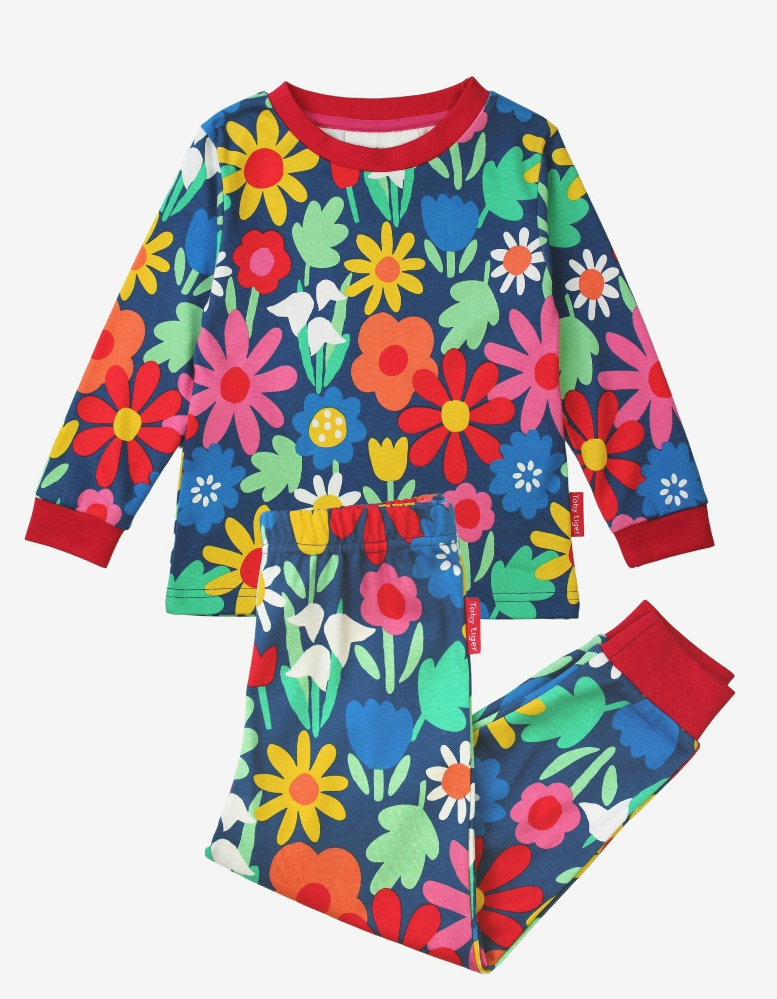 Toby Tiger Dark/Blue Organic Bold Floral Print Pyjamas - 12-18M / 86Cm