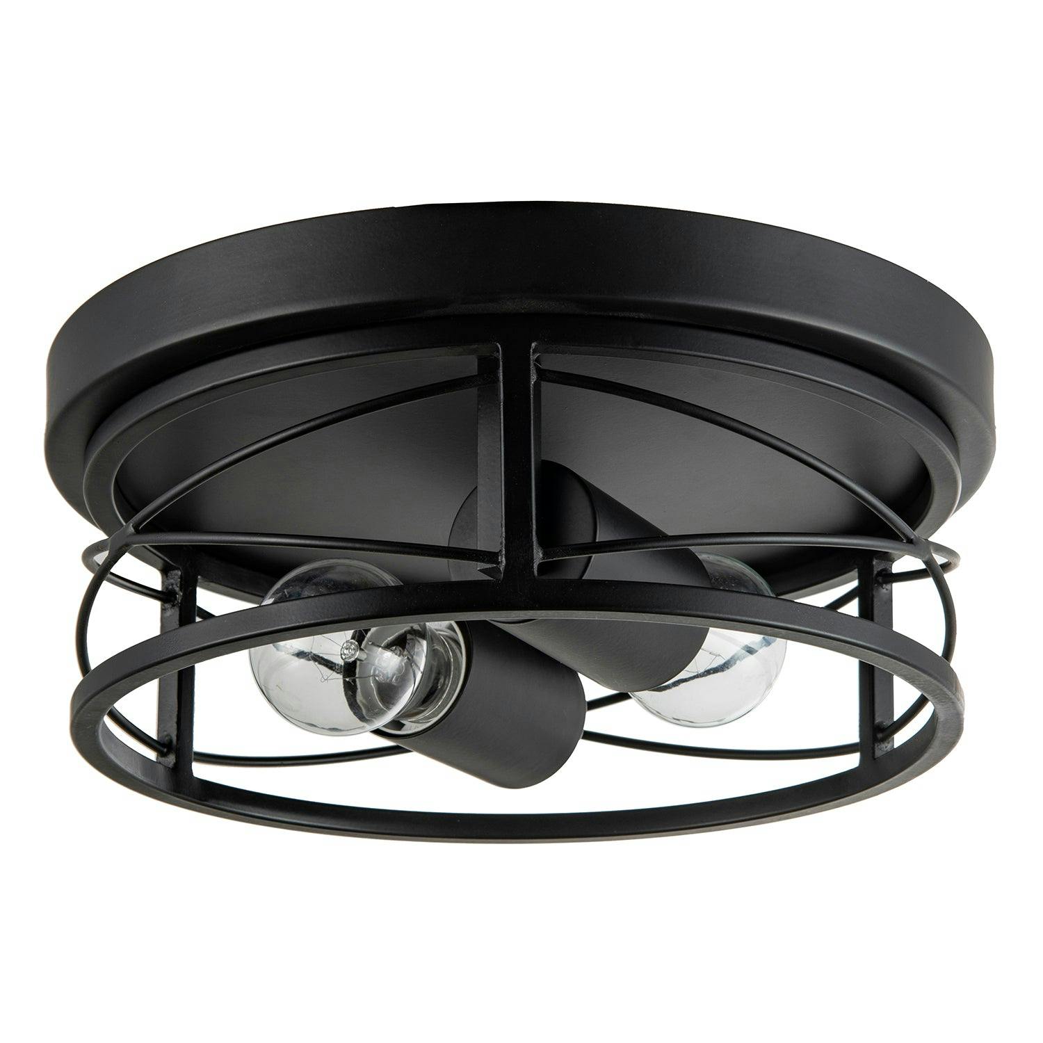 Rackhams Black/Light Industrial Vintage Round Flush Ceiling With Wire Design