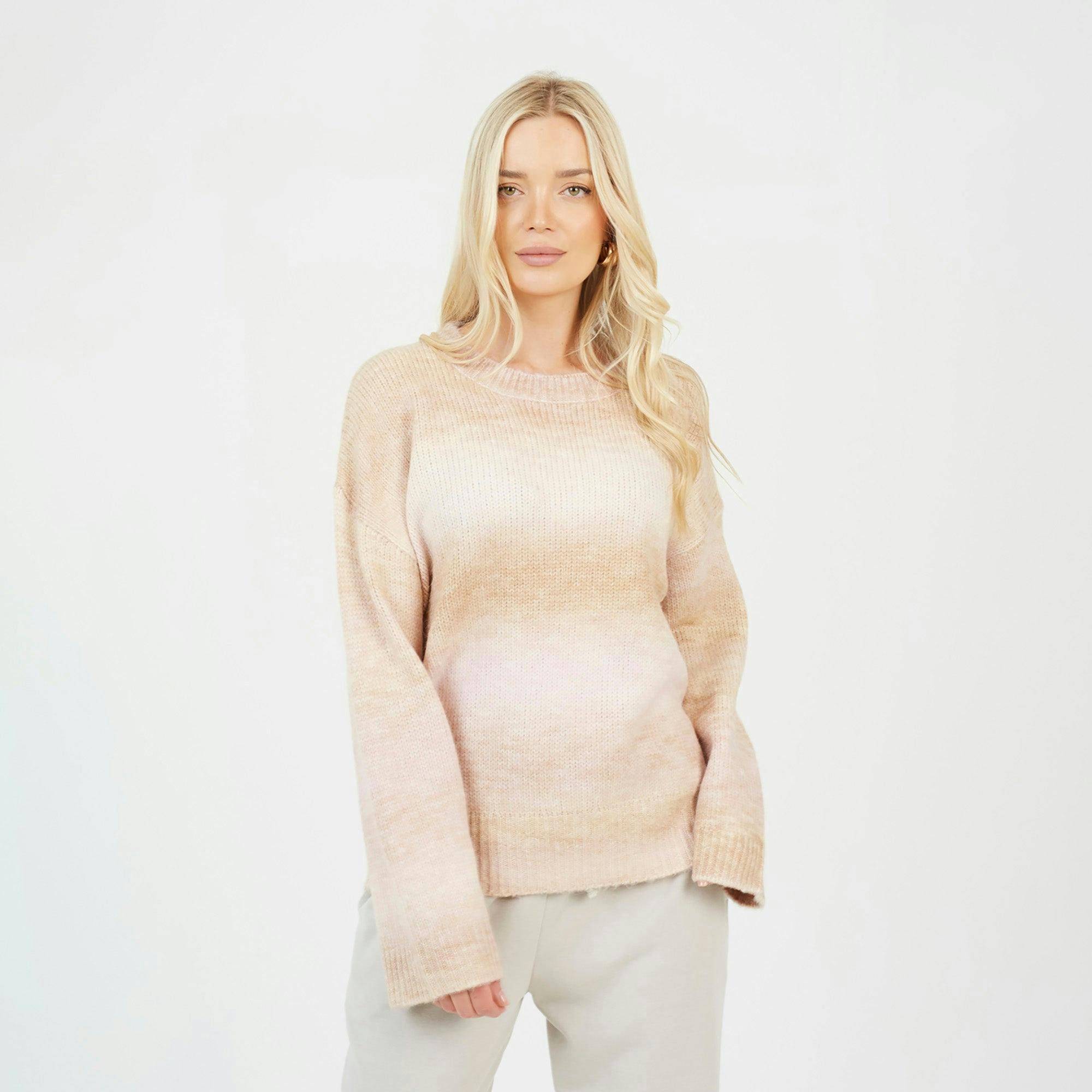 Brave Soul Crew Neck Space Dye Knitted Jumper - Stone - Stone - Xs