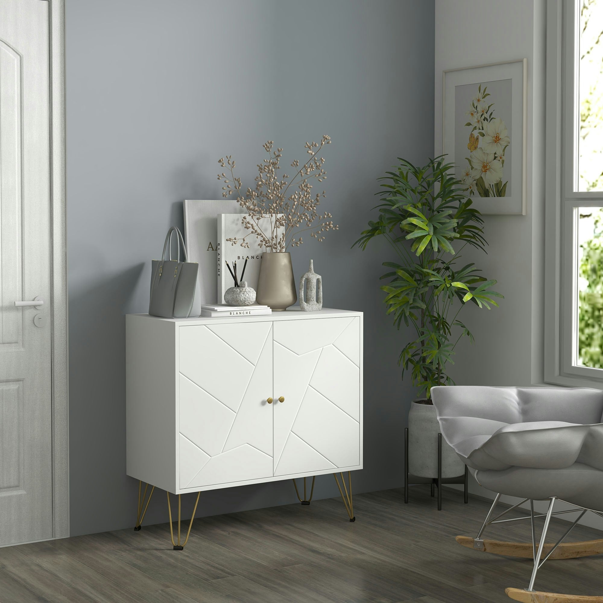 Rackhams White Freestanding Storage Cabinet With Adjustable Shelves For Living Room