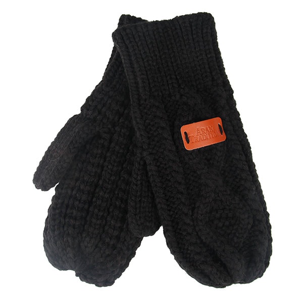Aran Traditions Black Aran Cable Knit Mittens