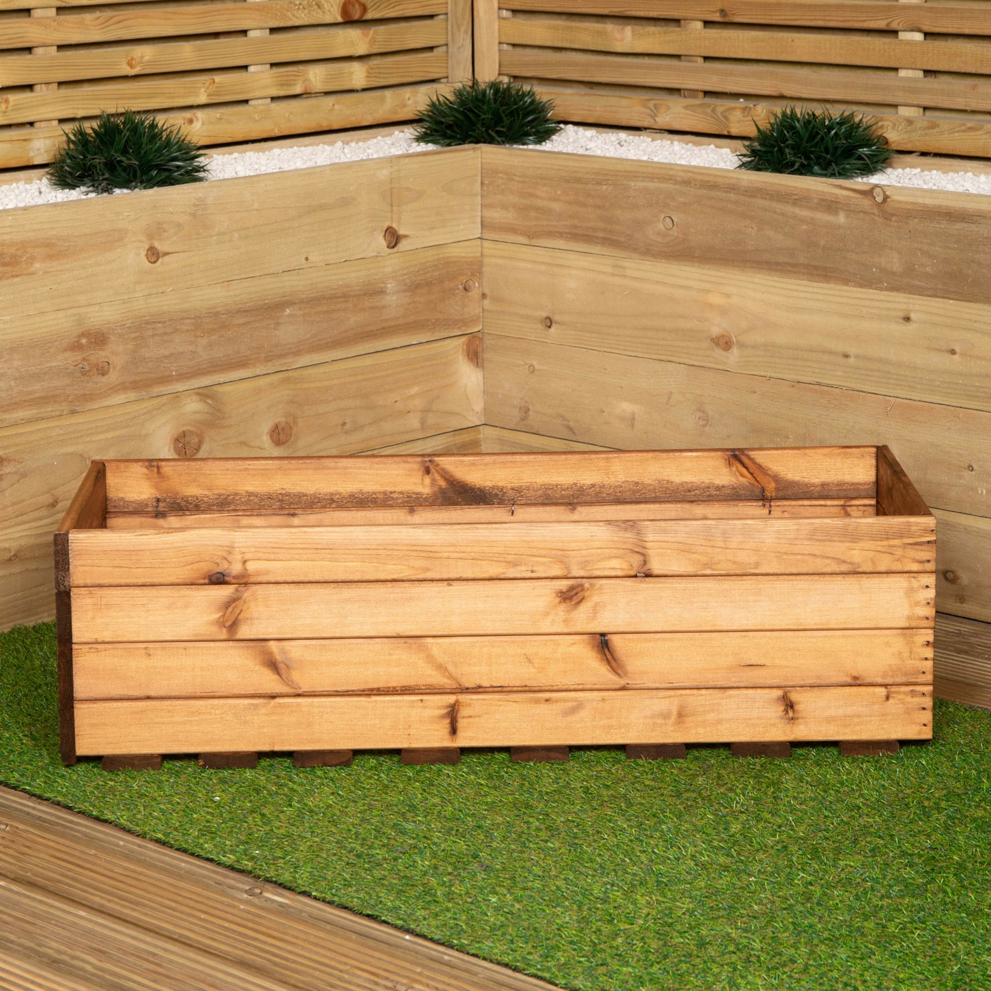 Rackhams Hand Made 39Cm Wide X 102Cm Rustic Wooden Garden Trough Tall / Flower Bed Planter