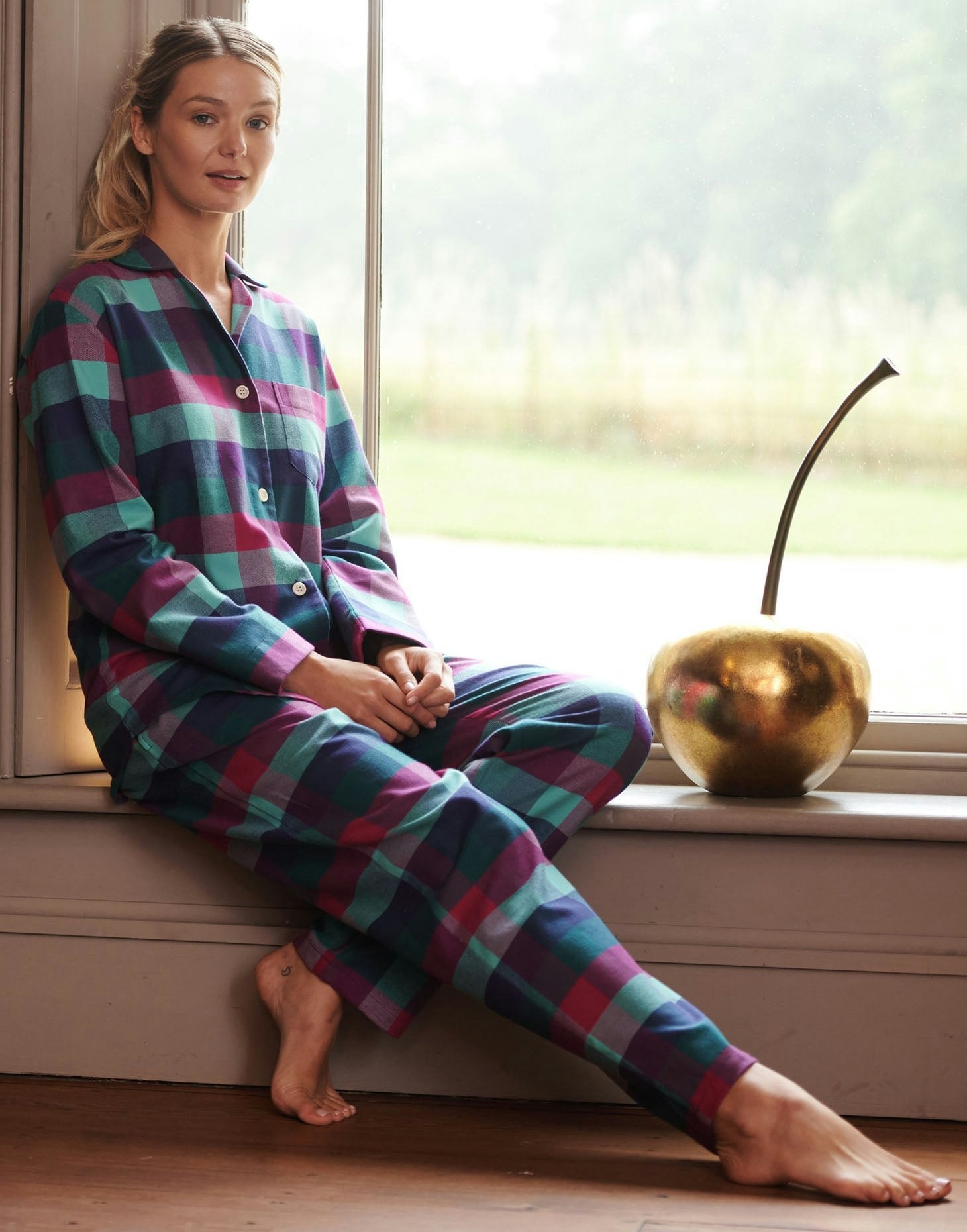 British Boxers Women's Brushed Cotton Pyjama Set – Montrose Check - Large