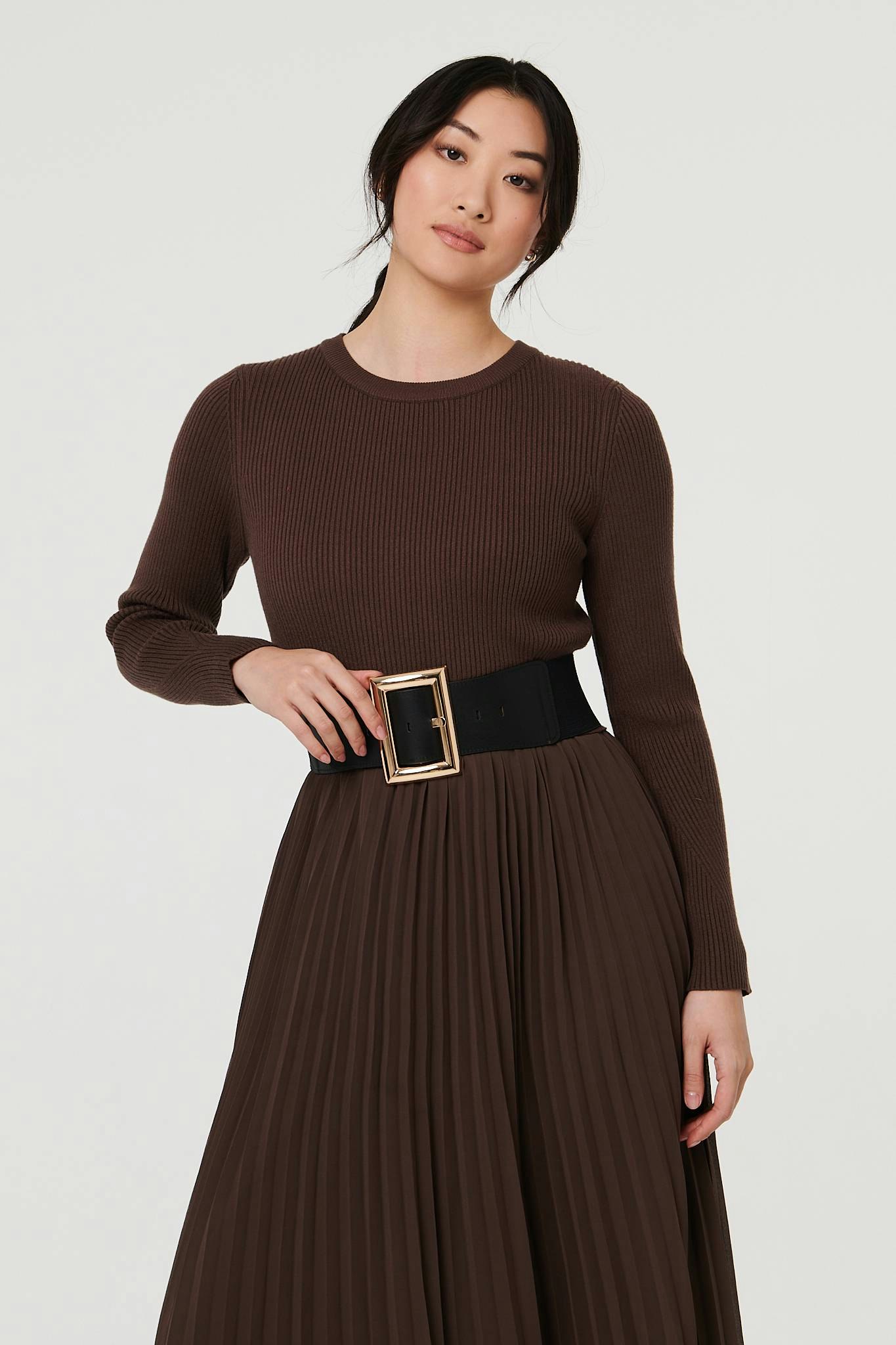 Izabel London Black Rectangle Buckle Stretch Wide Belt - One