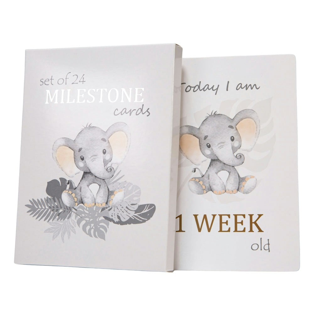 Happy Homewares Unisex Infant Grey Cute Baby Elephant Quirky And Fun Set Of 24 Milestone Cards
