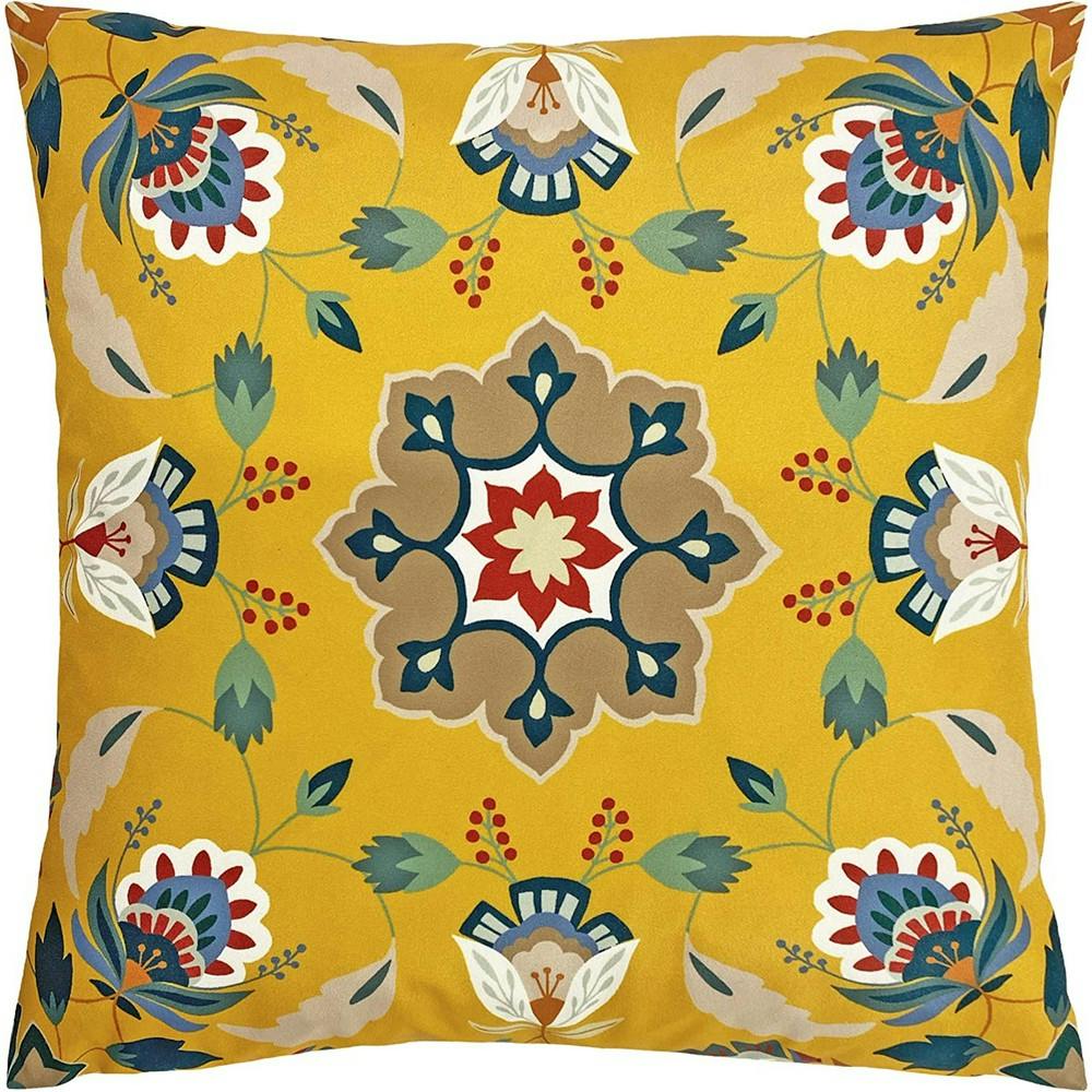 Rackhams Yellow Folk Floral Outdoor Cushion Cover - Ochre - One Size - Ochre - 100% Polyester
