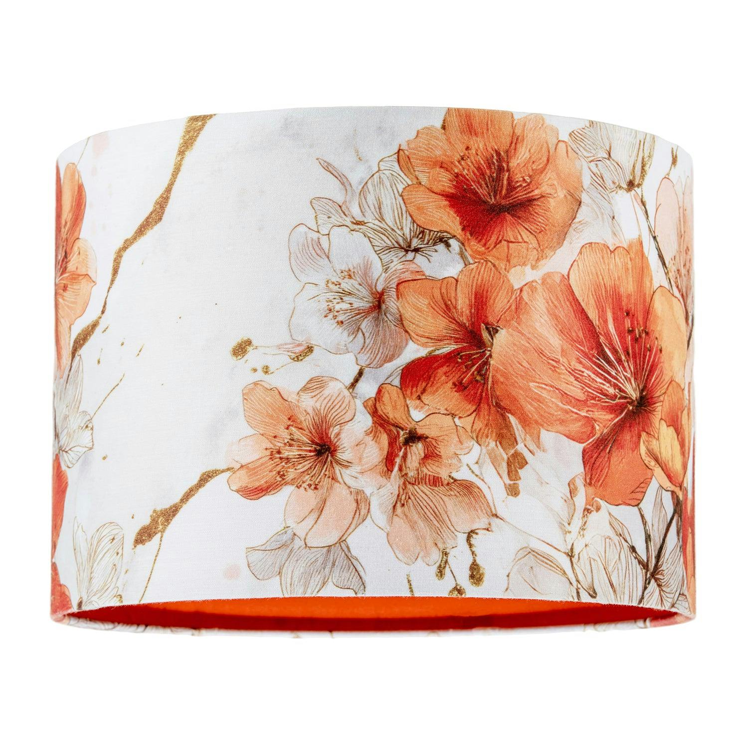 Rackhams Orange/Gold And Floral Watercolour Fabric Lamp Shade With Inner Lining