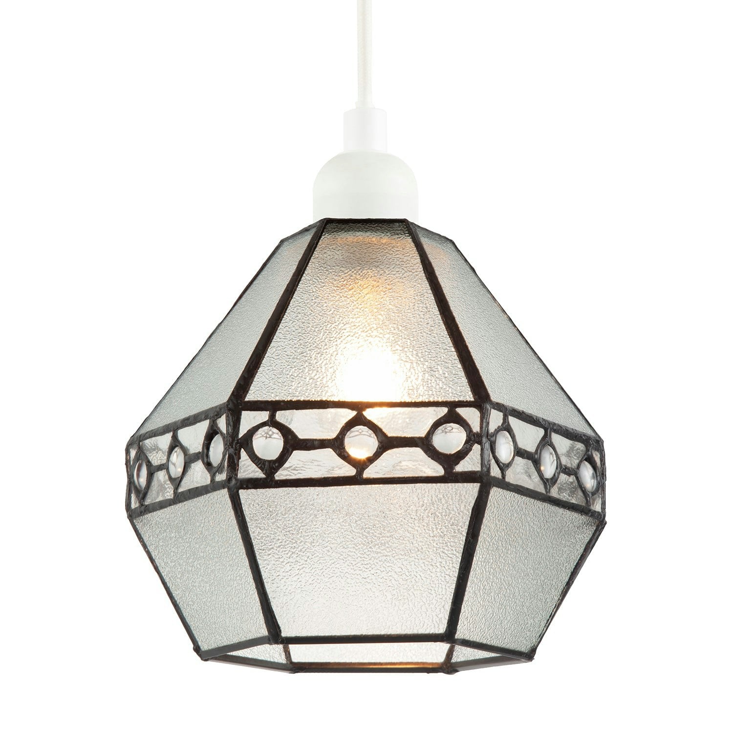 Rackhams Light Industrial Style Pendant Shade With Frosted Glass And Clear Gems