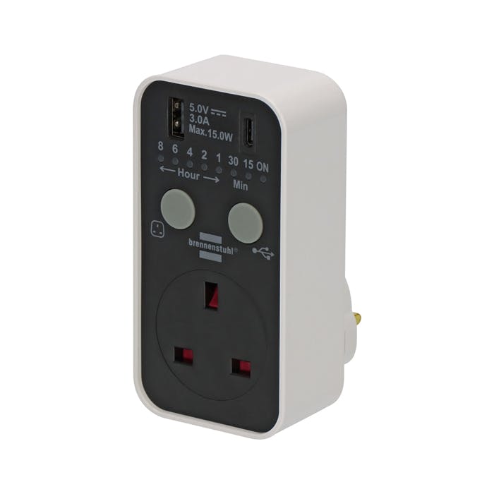 Brennenstuhl Countdown Timer Plug With Usb A And Usb C - Mains Timer Socket