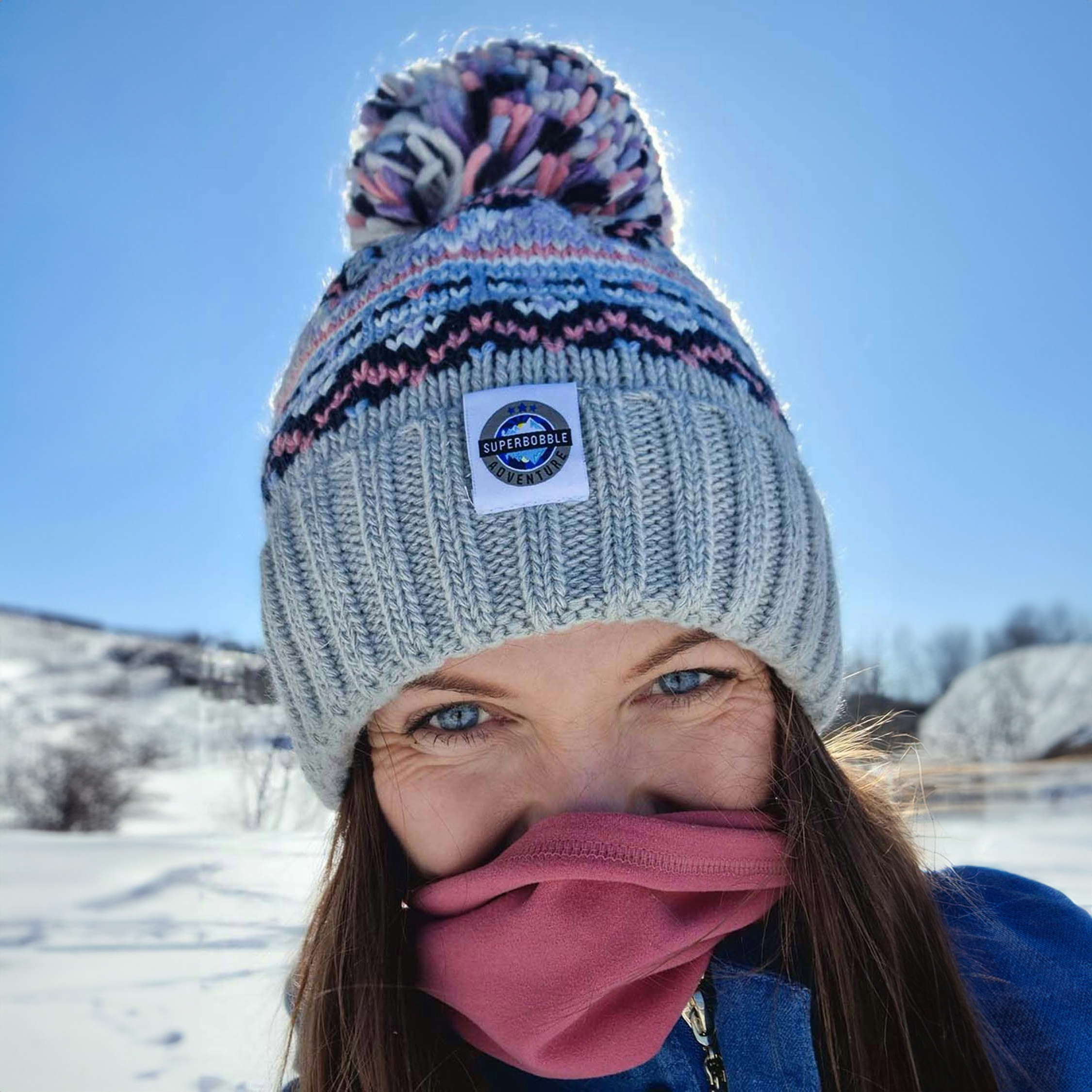 Superbobble Unisex Grey/Light Fairisle Beanie Bobble Hat - Arctic