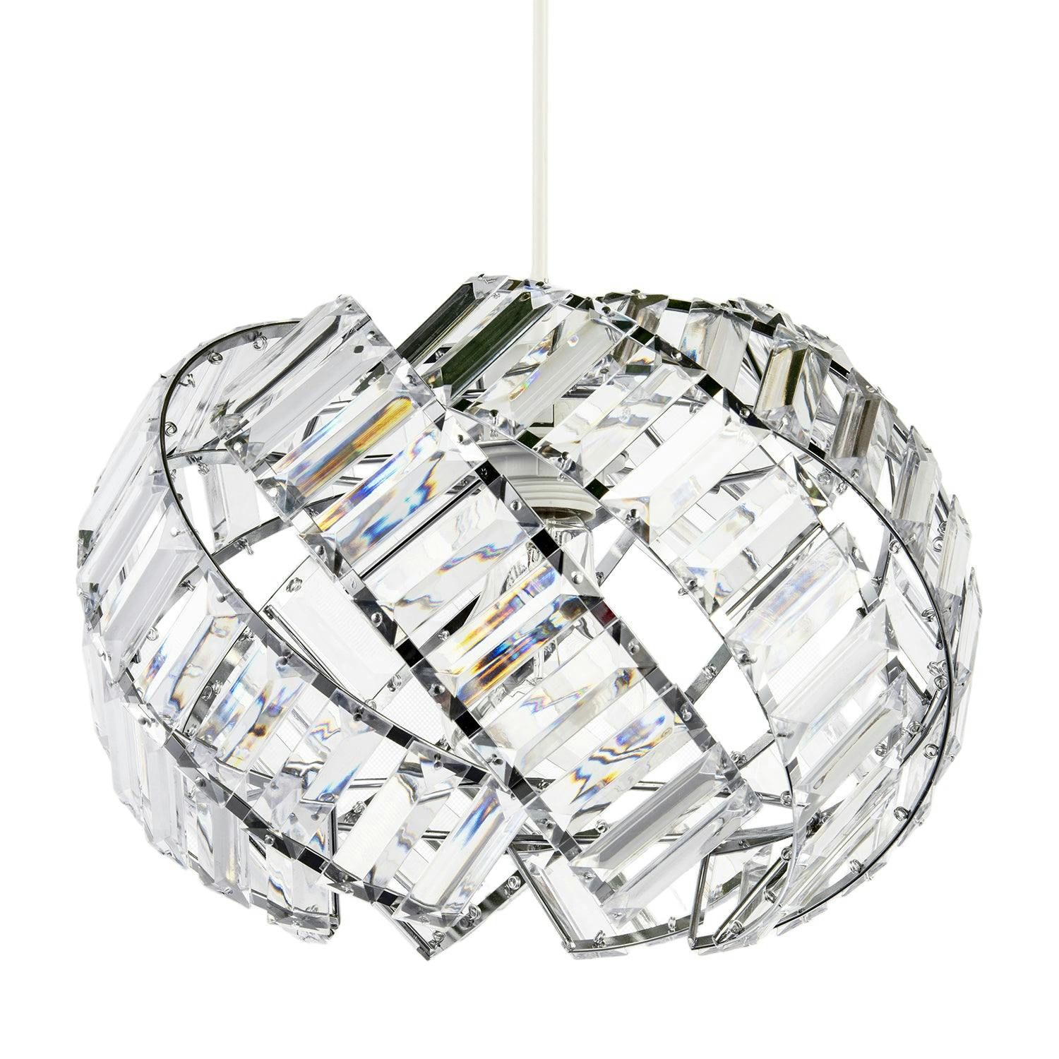 Rackhams Light Modern Chrome Pendant Lamp Shade With Curved Strips And Acrylic Prisms