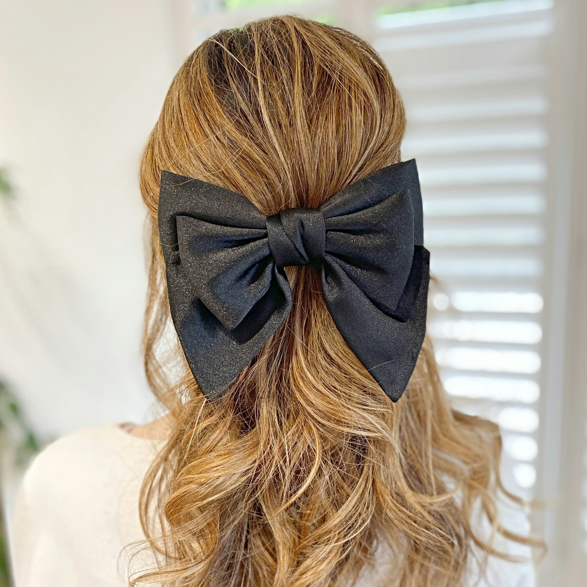 Queenmee Accessories Black Satin Hair Bow Hair Clip