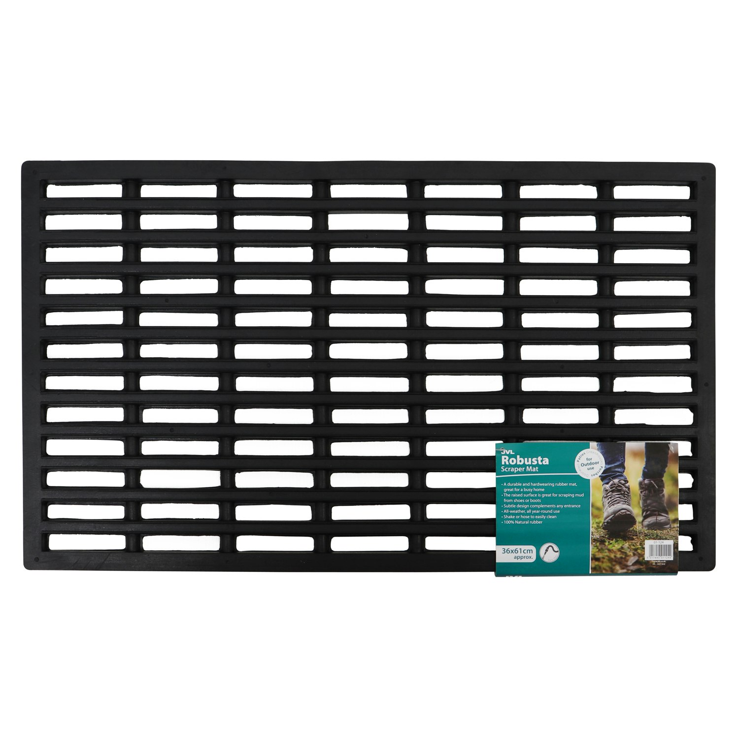 Rackhams Black Robusta Heavy Duty Rubber Entrance Doormat, 36X61cm,