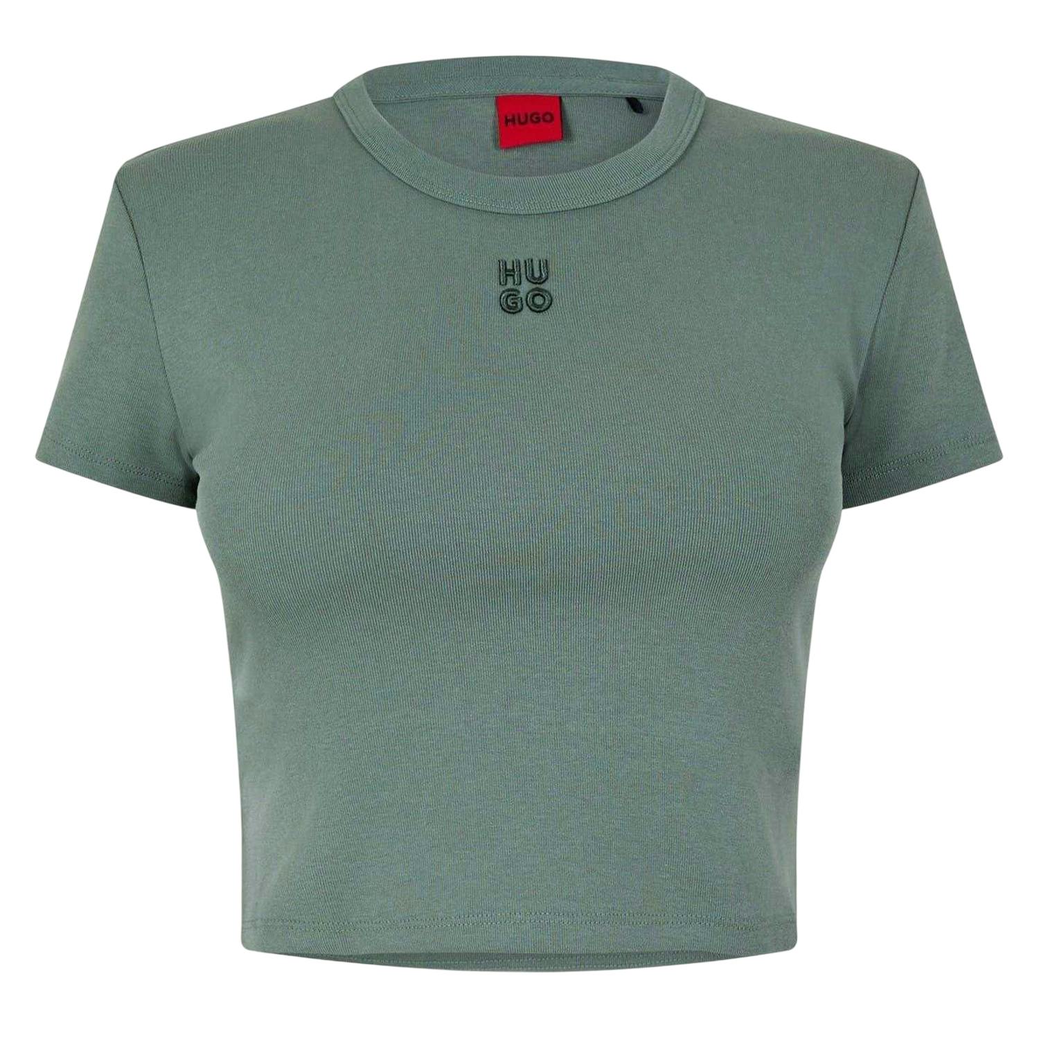 Hugo Women's Green Logo Cotton Crop T-Shirt - L - 100% Mixed