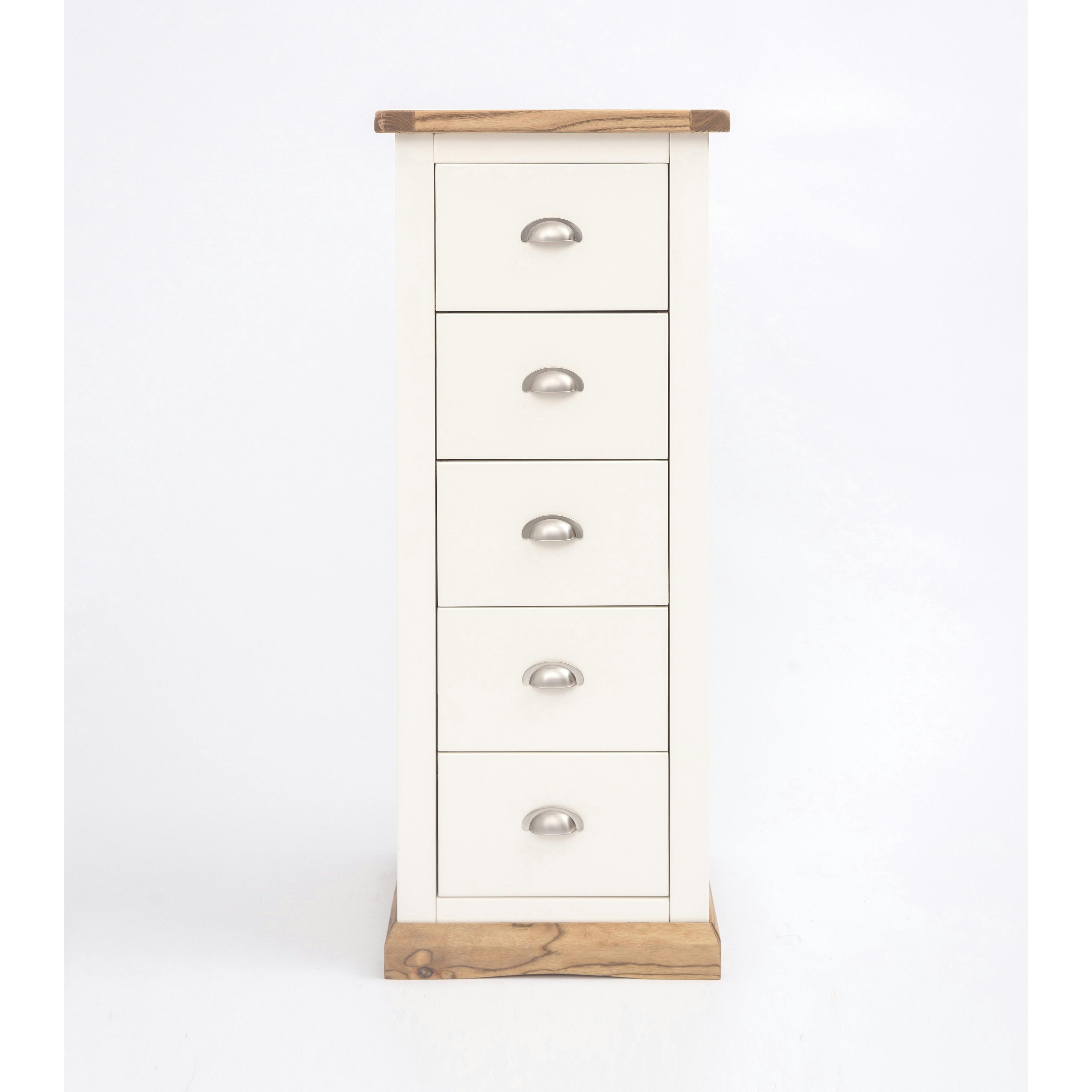 Rackhams White Tropea 5 Drawer Narrow Chest Of Drawers Chrome Cup Handle - Off