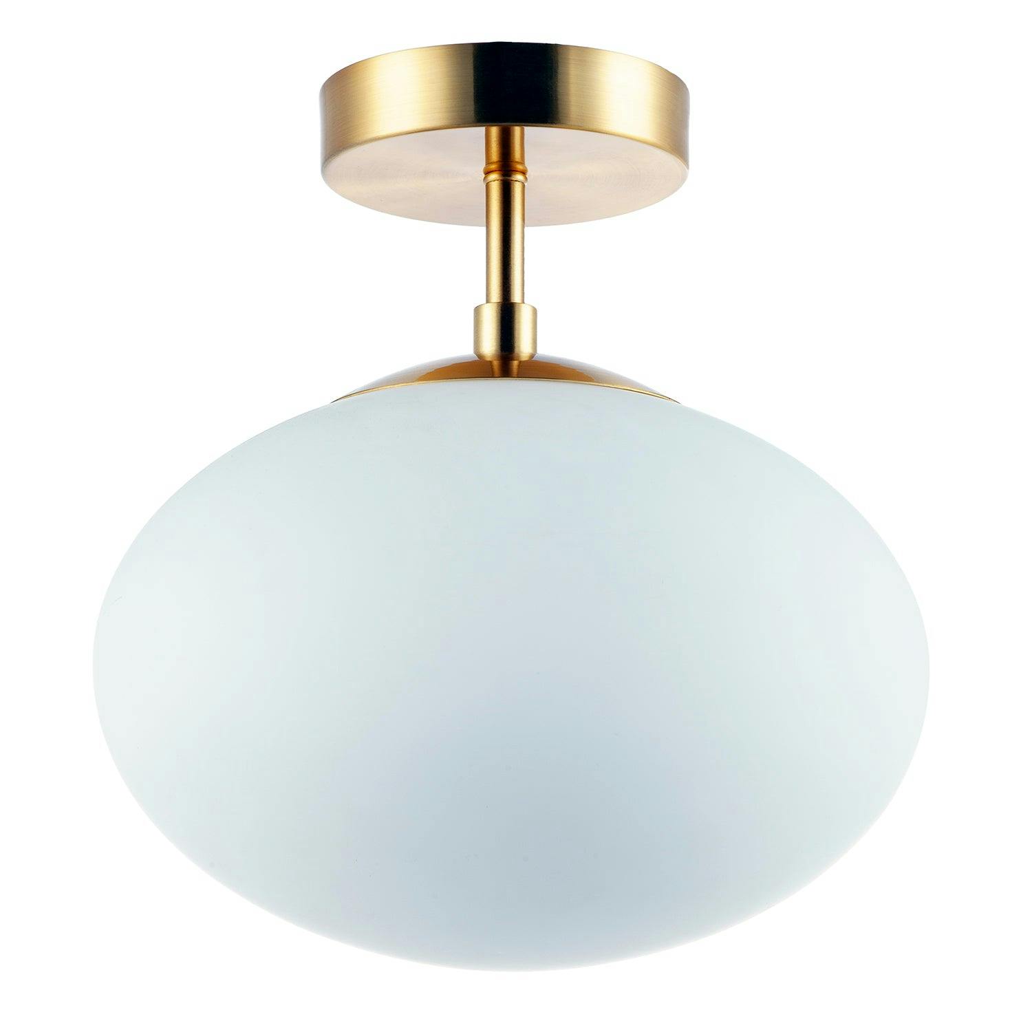 Rackhams White Designer Oval Glass Globe Bathroom Ceiling Lamp In Antique Brass