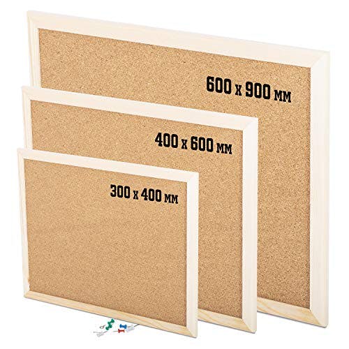 Kav Brown - Cork Notice Office Memo School With 6 Push Pins Classic Wood Natural Frame Board, (Various Sizes To Choose From) - 400Mm X 600Mm