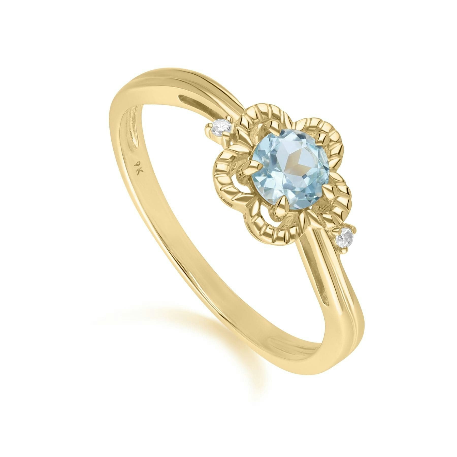 Gemondo Blue/Yellow/Gold Floral Round Topaz & Diamond Ring In 9Ct - L