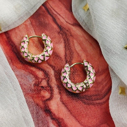 The Colourful Aura Women's Pink Stainless Steel Black Multicolour Hoop Earrings In - Image 2