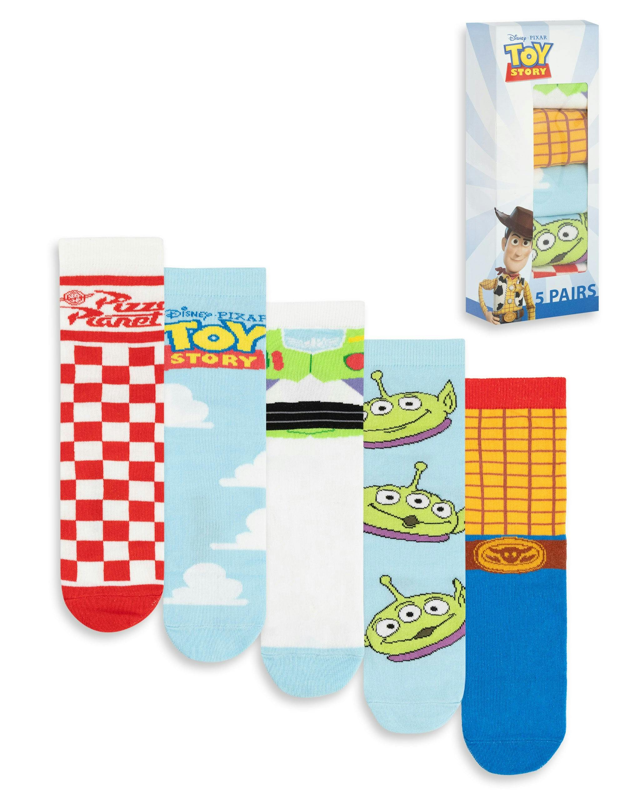 Vanilla Underground Unisex Red/Blue/White Disney Toy Story Multicolou Multi Character Calf Socks Set Of 5 - 4-8 Uk