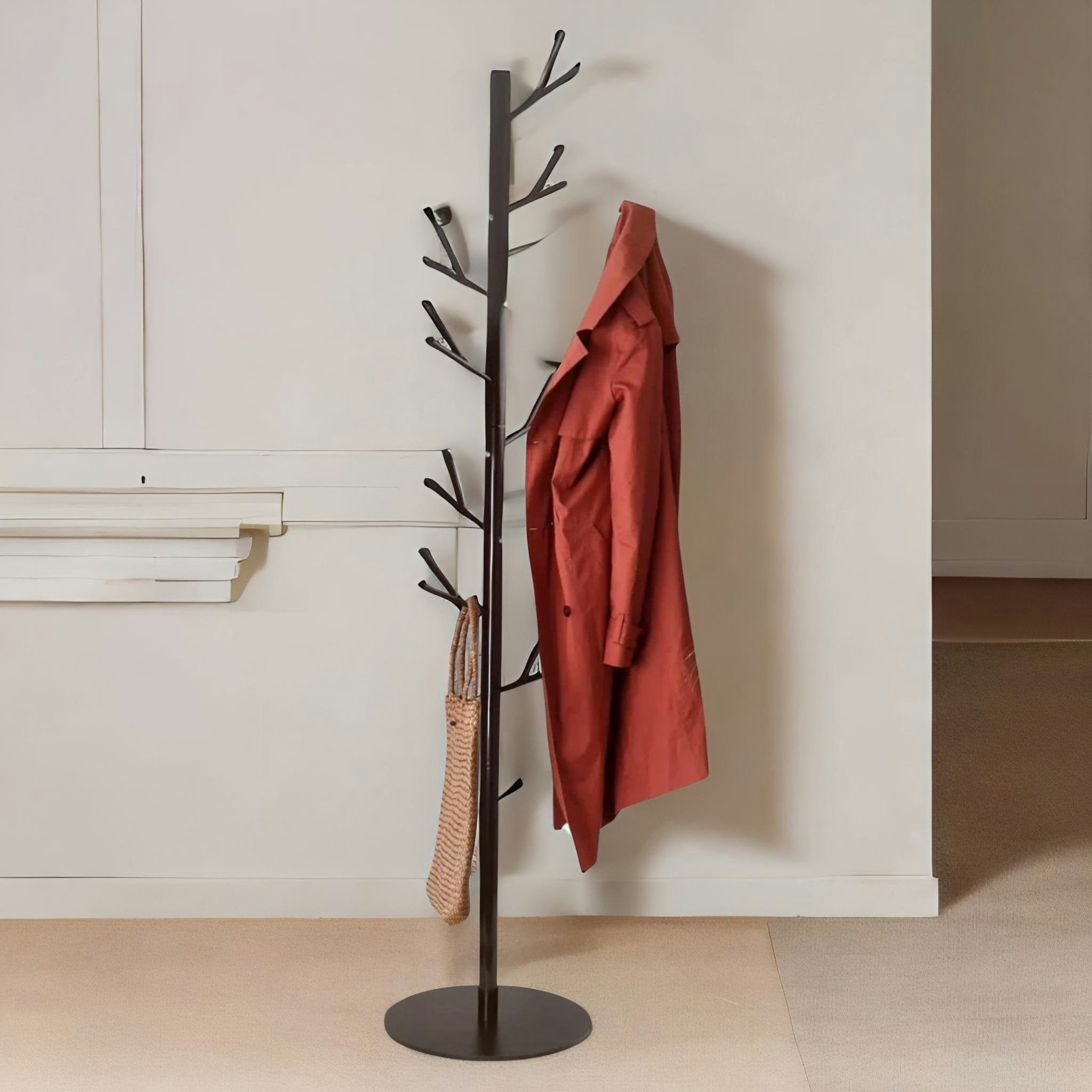 Rafaelo Mobilia Black Metal Coat Stand With 16 Hooks And Adjustable Height