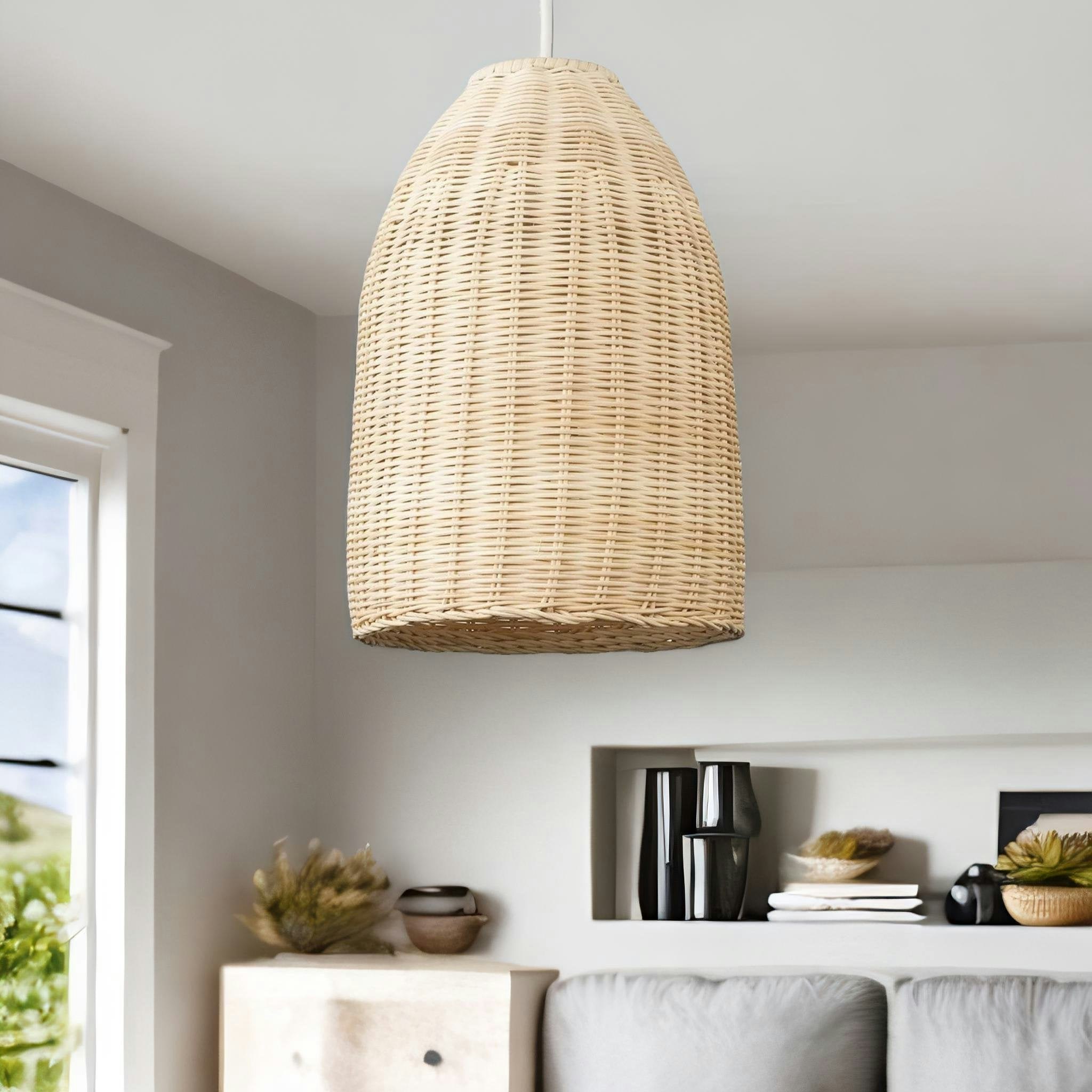 Rackhams Light/Brown Bamboo Wicker Boho Rattan Ceiling Pendant Shade Natural