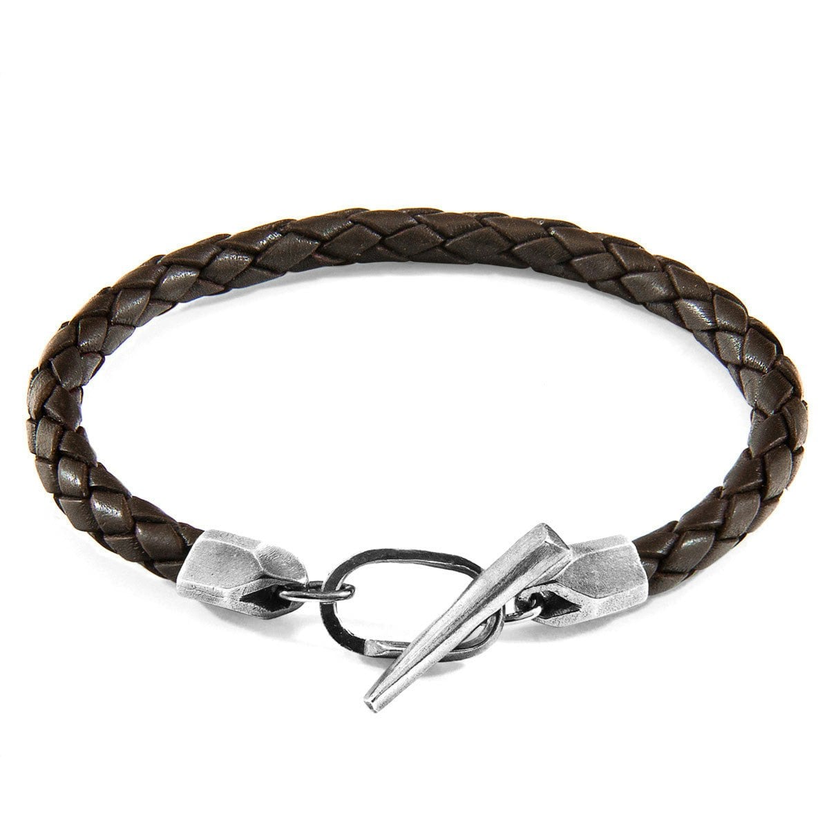 Anchor & Crew Brown/Silver Cacao Jura And Braided Leather Bracelet - S - 19Cm