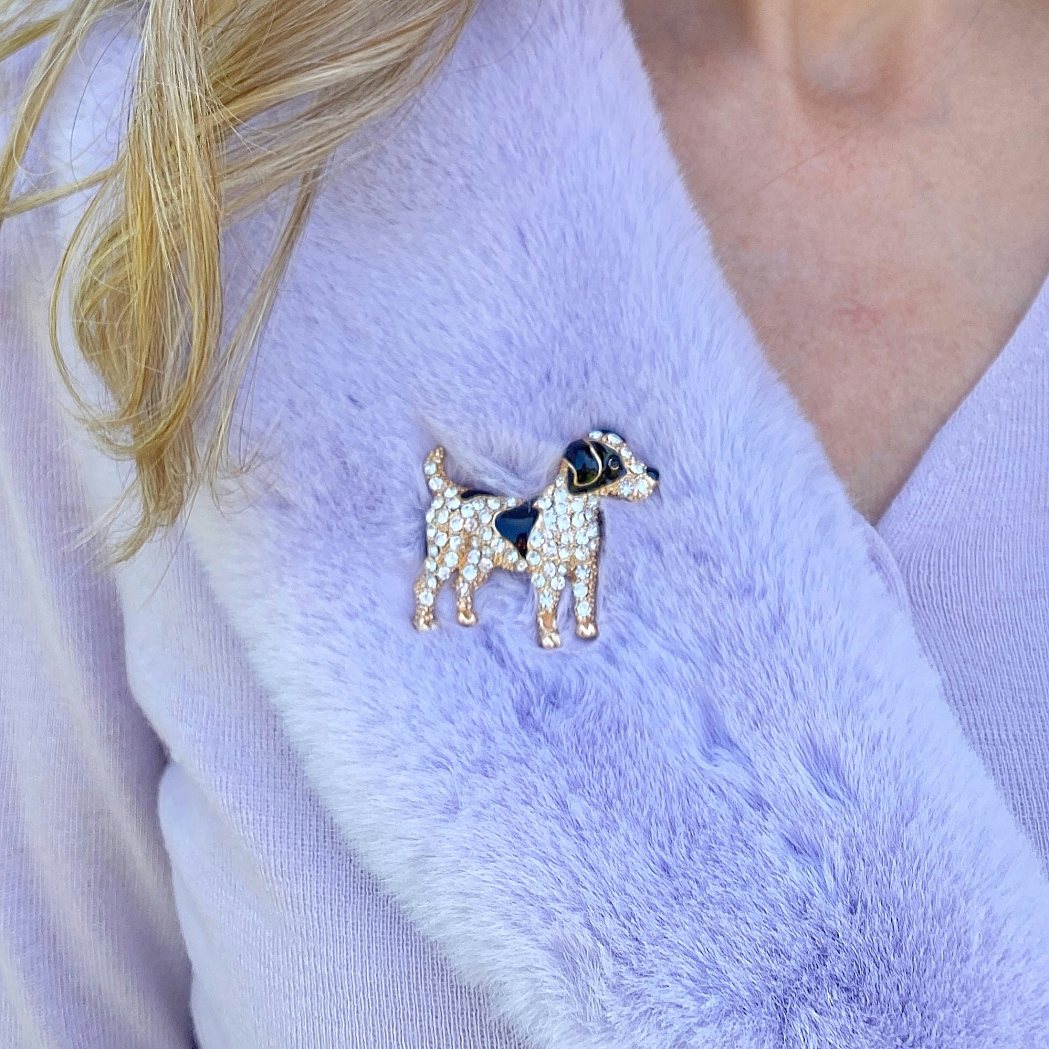 Queenmee Accessories Black/Gold Dog Brooch Dog Pin Vintage Brooch Brooch Diamante
