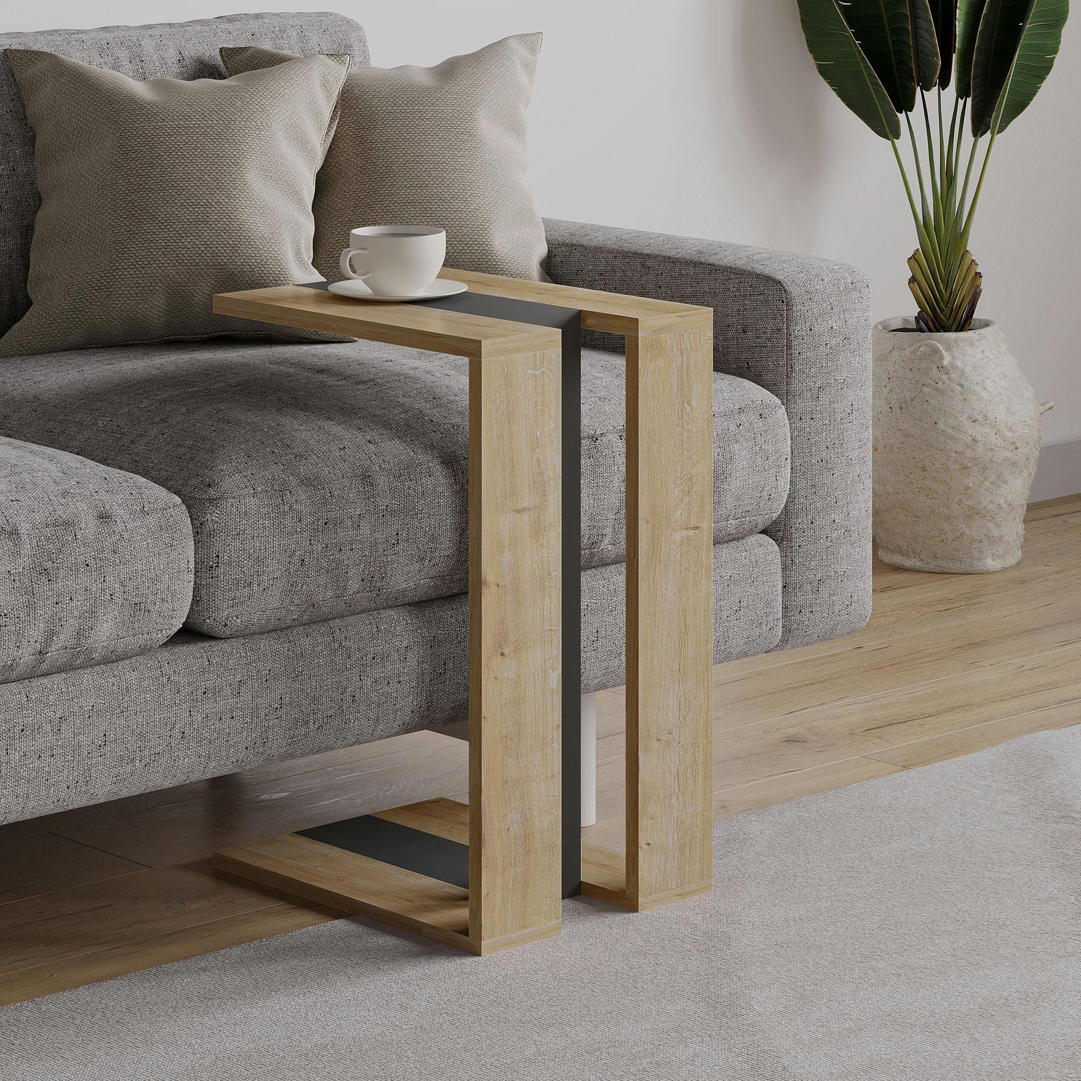 Decortie Gold/Grey/Anthracite Muju Modern C Shape Table Oak Effect Marble Effect Mocha Multipurpose H 57Cm - Oak