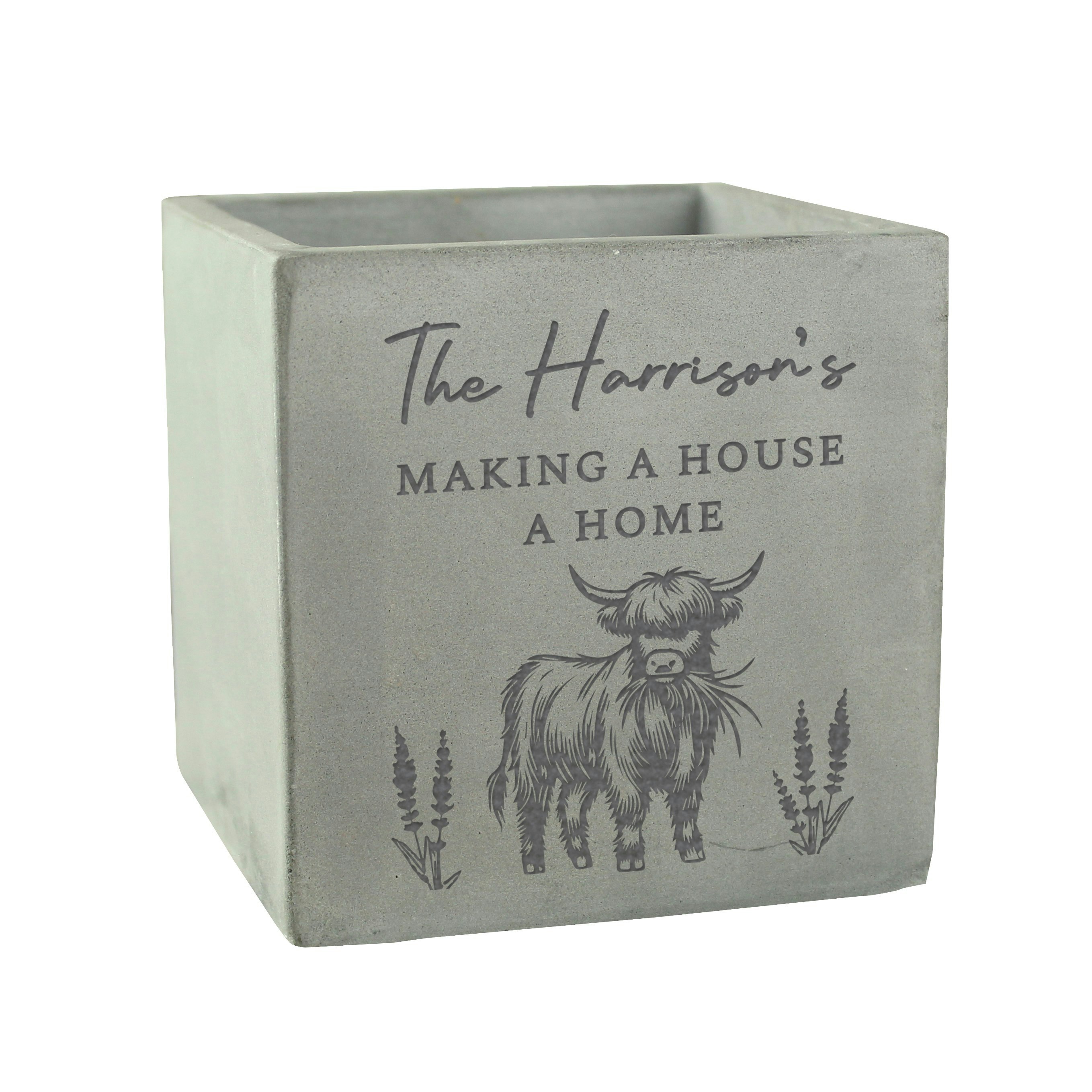 Personalised Memento Company Personalised Highland Cow Concrete Plant Pot