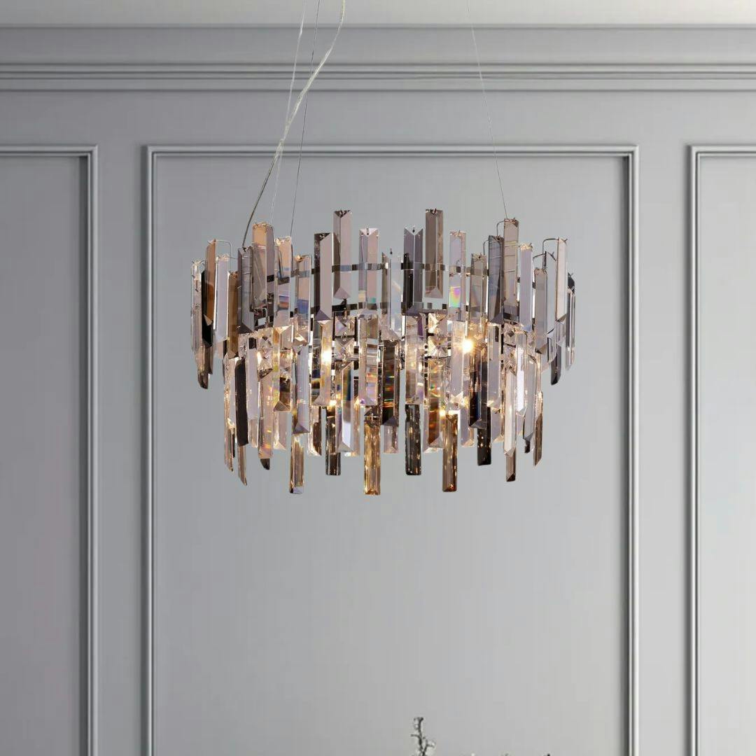 Rackhams Light Onega 3 Chrome & Champagne Glass Pendant Ceiling