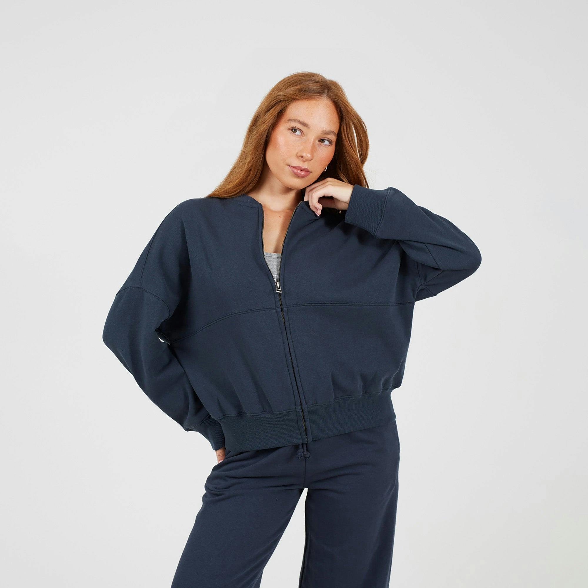 Brave Soul Zip Through Sweat Bomber Jacket - Charcoal - Charcoal - Xl