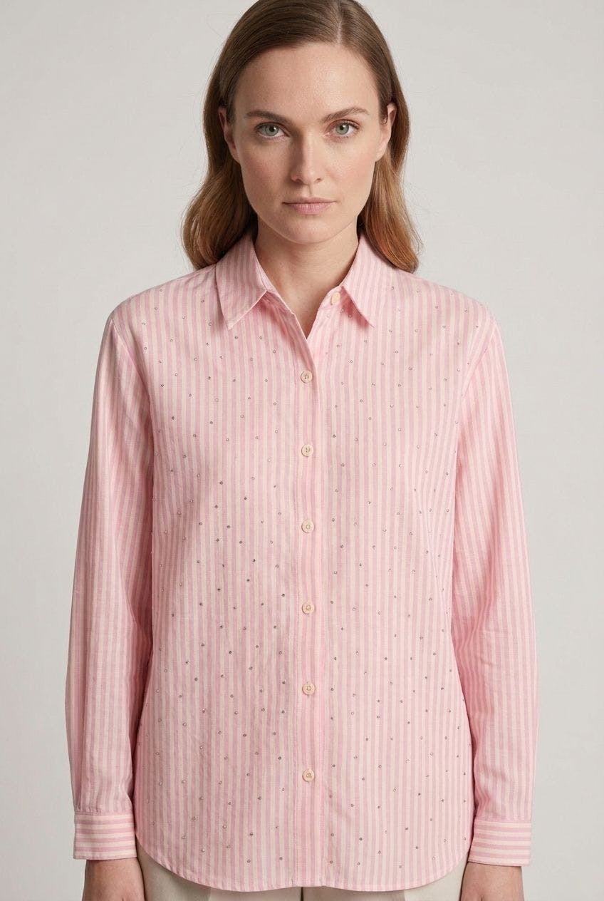 Izabel London Pink Striped Sparkle Detail Long Sleeve Shirt - 12