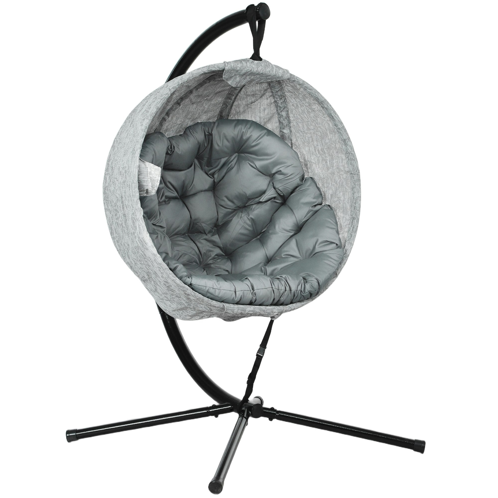 Outsunny Grey Hanging Egg Chair Outdoor Indoor Swing Chair, Folding Basket, - Steel, Texteline - Size 116