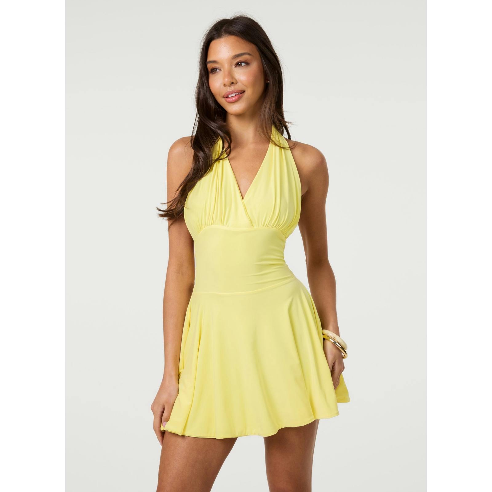 Pink Vanilla Pink/Light/Yellow Vanilla Slinky Halter Neck Dress - M