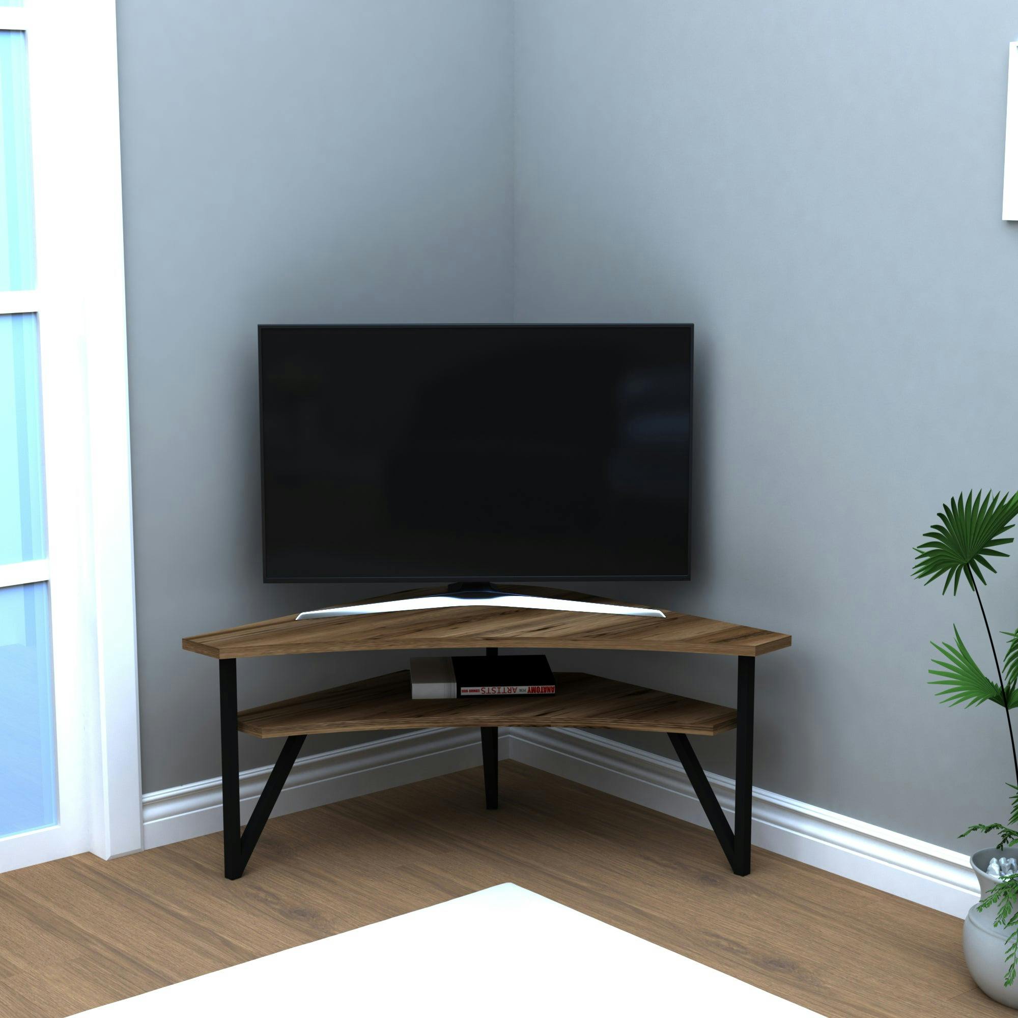 Rackhams Light Corner Tv Stand Entertainment Center Lotte - Walnut