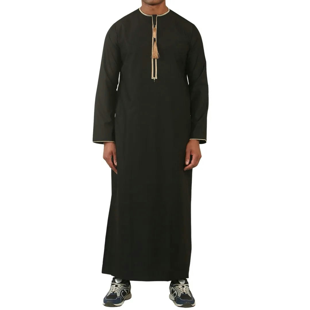 Thobez Men's Gold/Black Tt-003 - Emirati Omani Thobe Tassel Embroidery - 58